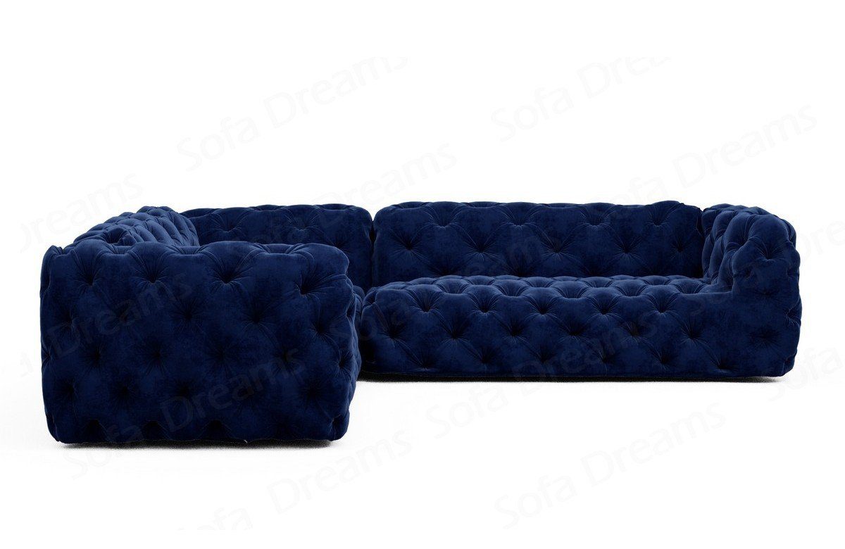 Stil Dreams im Sofa Luxus Samtstoff dunkelblau77 Form Lanzarote Stoffsofa, Stoff Ecksofa Couch Chesterfield L Sofa