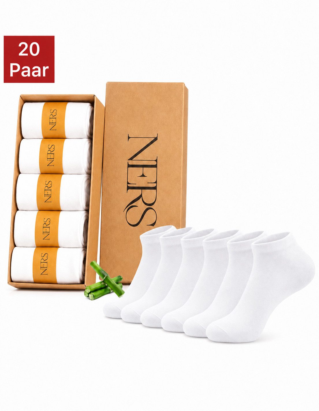 NERS Sneakersocken 6 Paar aus Bambus für Damen & Herren Kein Verrutschen, mit Komfortbund (20-Paar, 12 Paar) Premium Sneaker Socken, ohne drückende Naht, Atmungsaktiv & Weich
