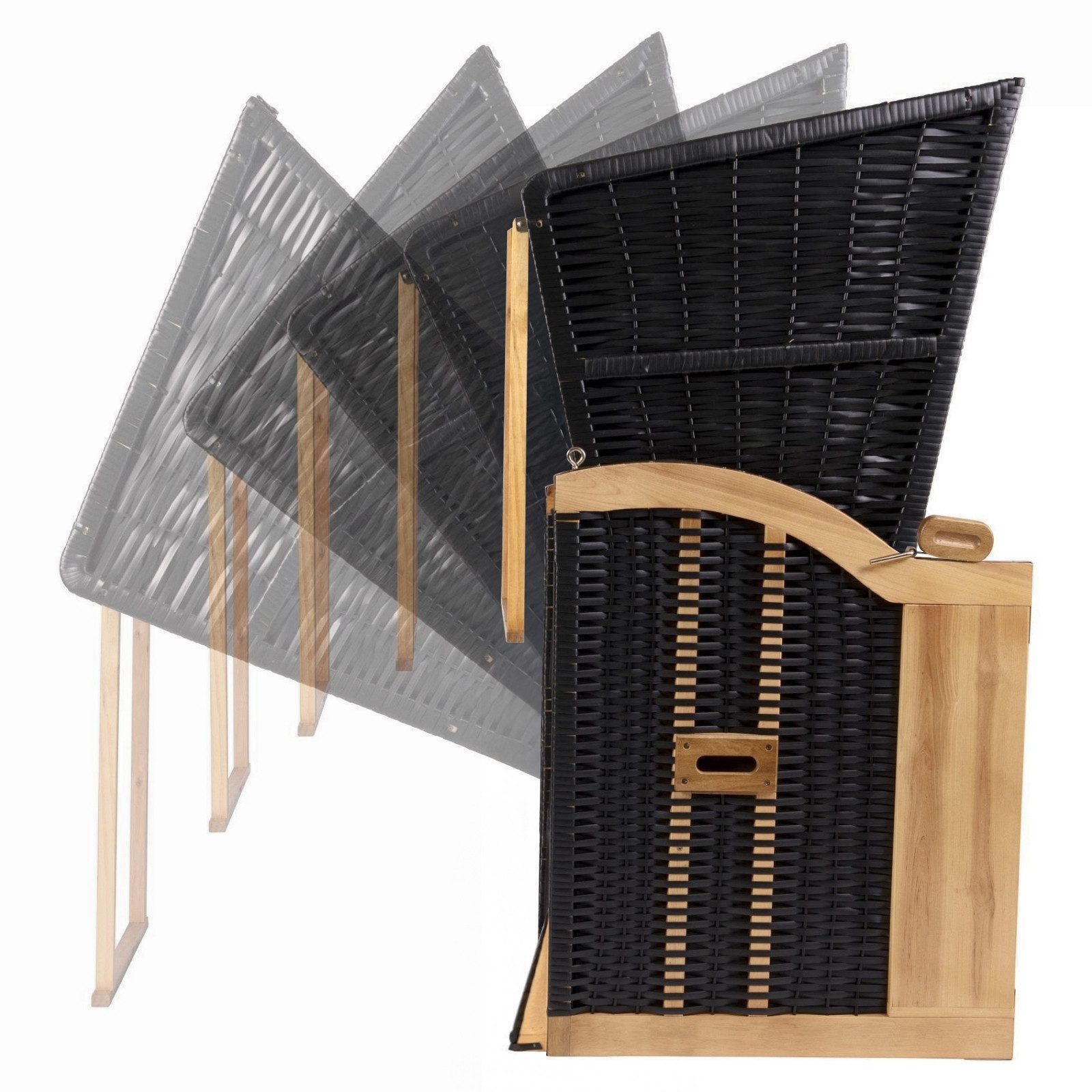 Strandkorb Hanse Strandkorb Strandkorb Ostsee XXL 2,5 Sitzer Volllieger Schwarz Blau, BxTxH: 150x80x160 cm, Ostsee XXL Volllieger, Ostsee 2,5-Sitzer Modell 2025, Stabiles Wacholder mit handgefertigtem Polyrattangeflecht