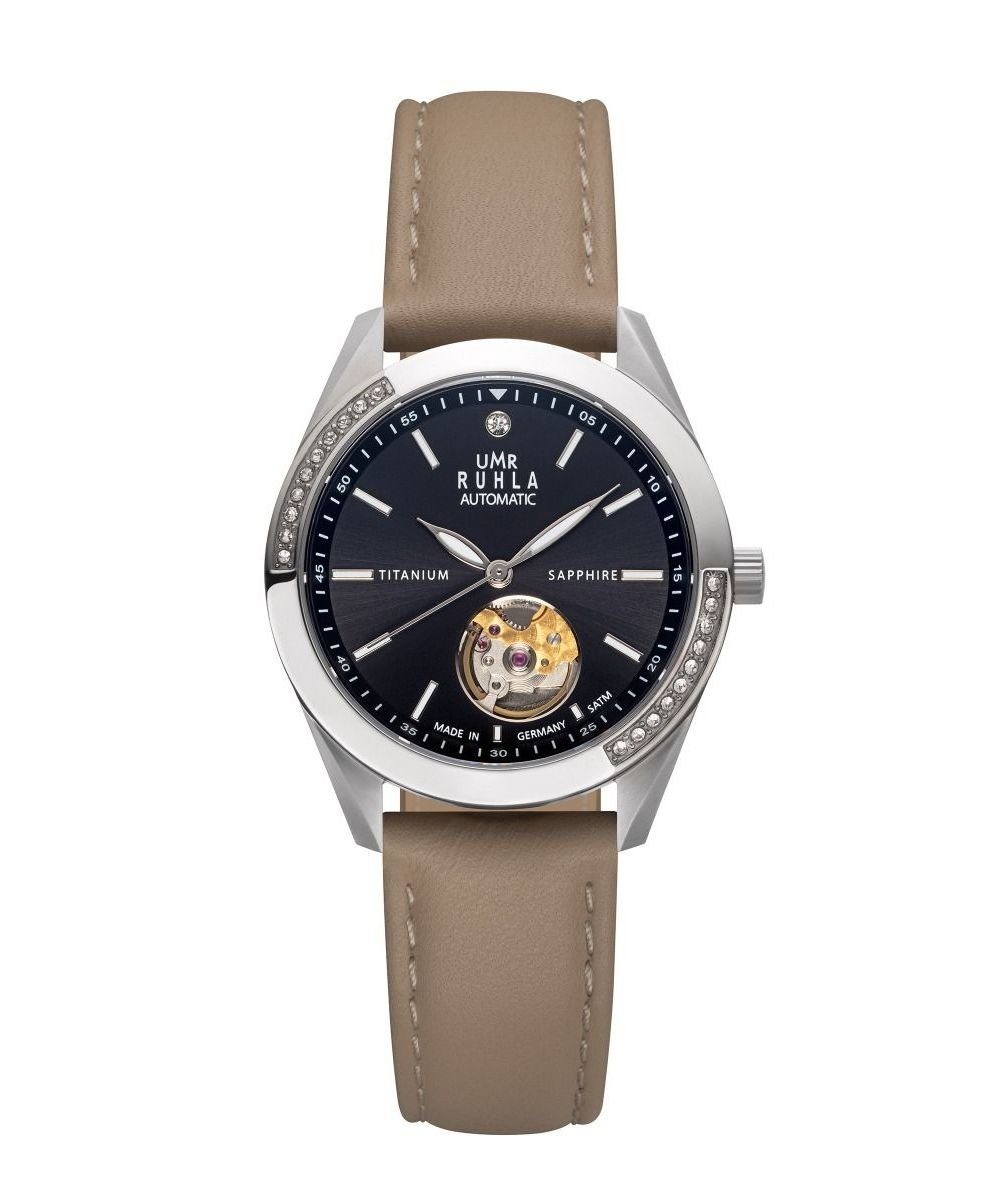 Automatikuhr Titan Damenuhr, 36 mm, Taupe Lederband, Made in Germany, 21872