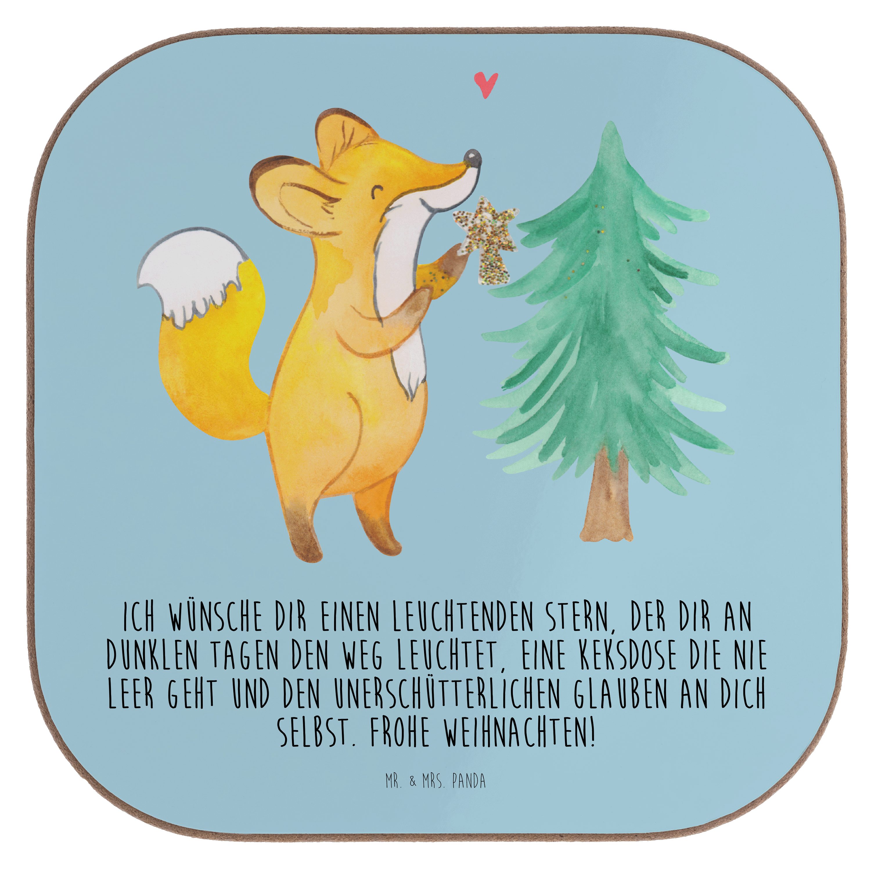 Mr. & Mrs. Panda Getränkeuntersetzer Fuchs Weihnachtsbaum - Eisblau - Geschenk, Weihnachten, Getränkeunte, 1-tlg. | Getränkeuntersetzer
