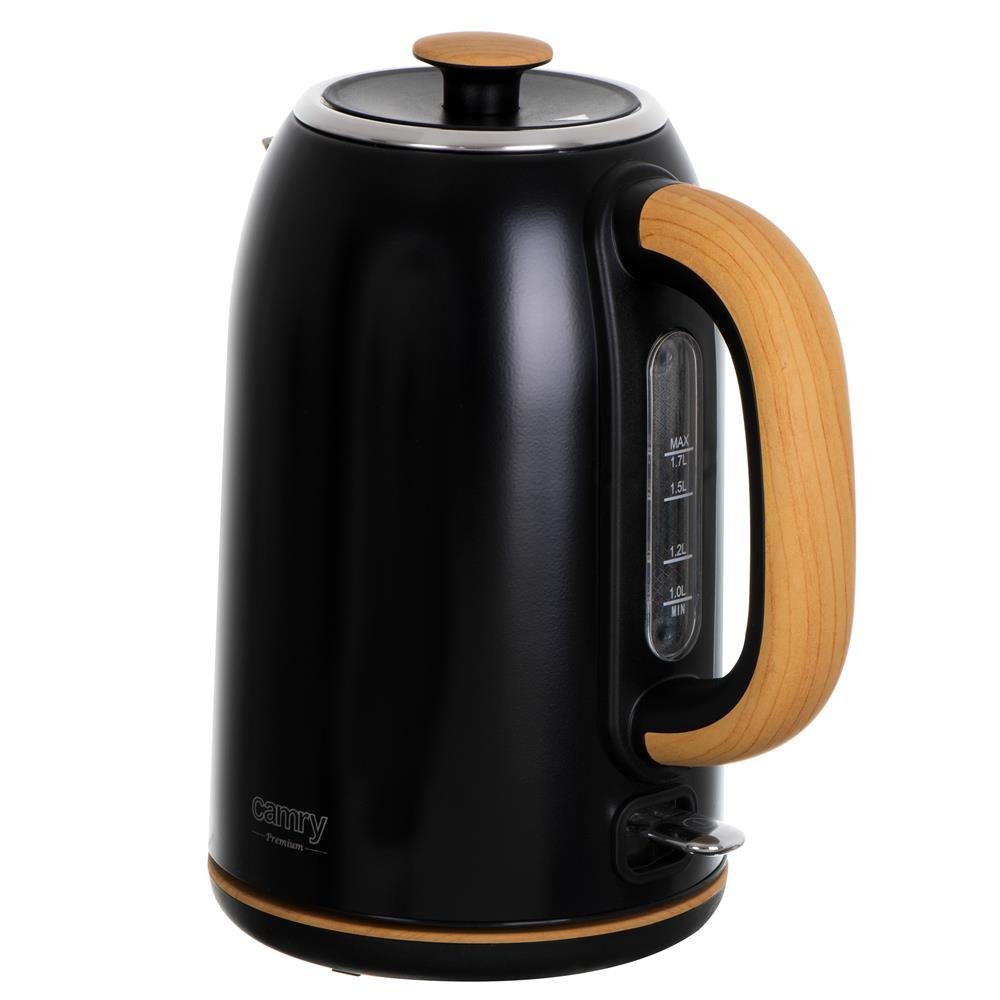 Camry Wasserkocher CR 1342 Edelstahl-Wasserkocher schwarz, 1,7 Liter, moderner Wasserkessel, mit Abschaltautomatik