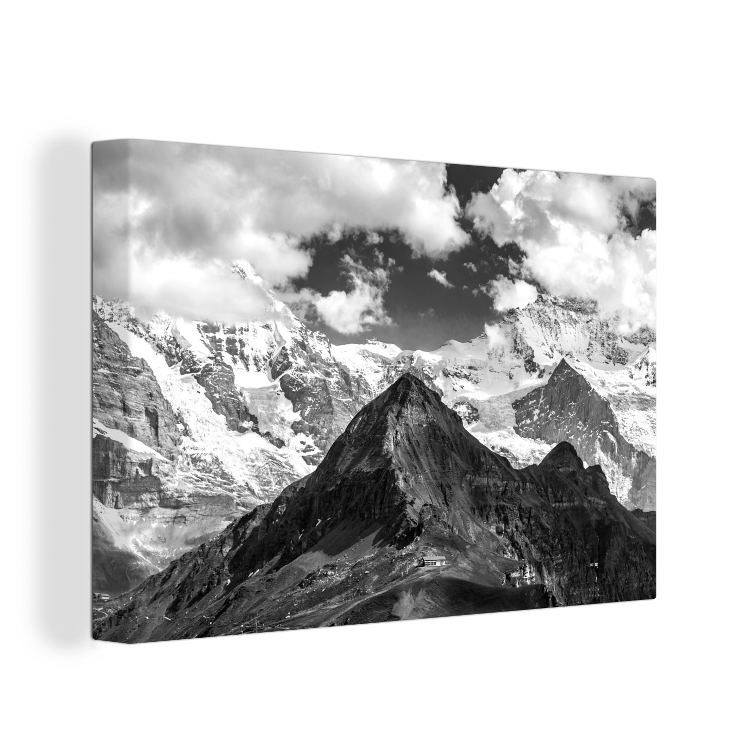 OneMillionCanvasses® Leinwandbild Blick auf Mönch und Jungfrau am Schweizer Eiger - schwarz-weiss, (1 St), Wandbild Leinwandbilder, Aufhängefertig, Wanddeko, 30x20 cm