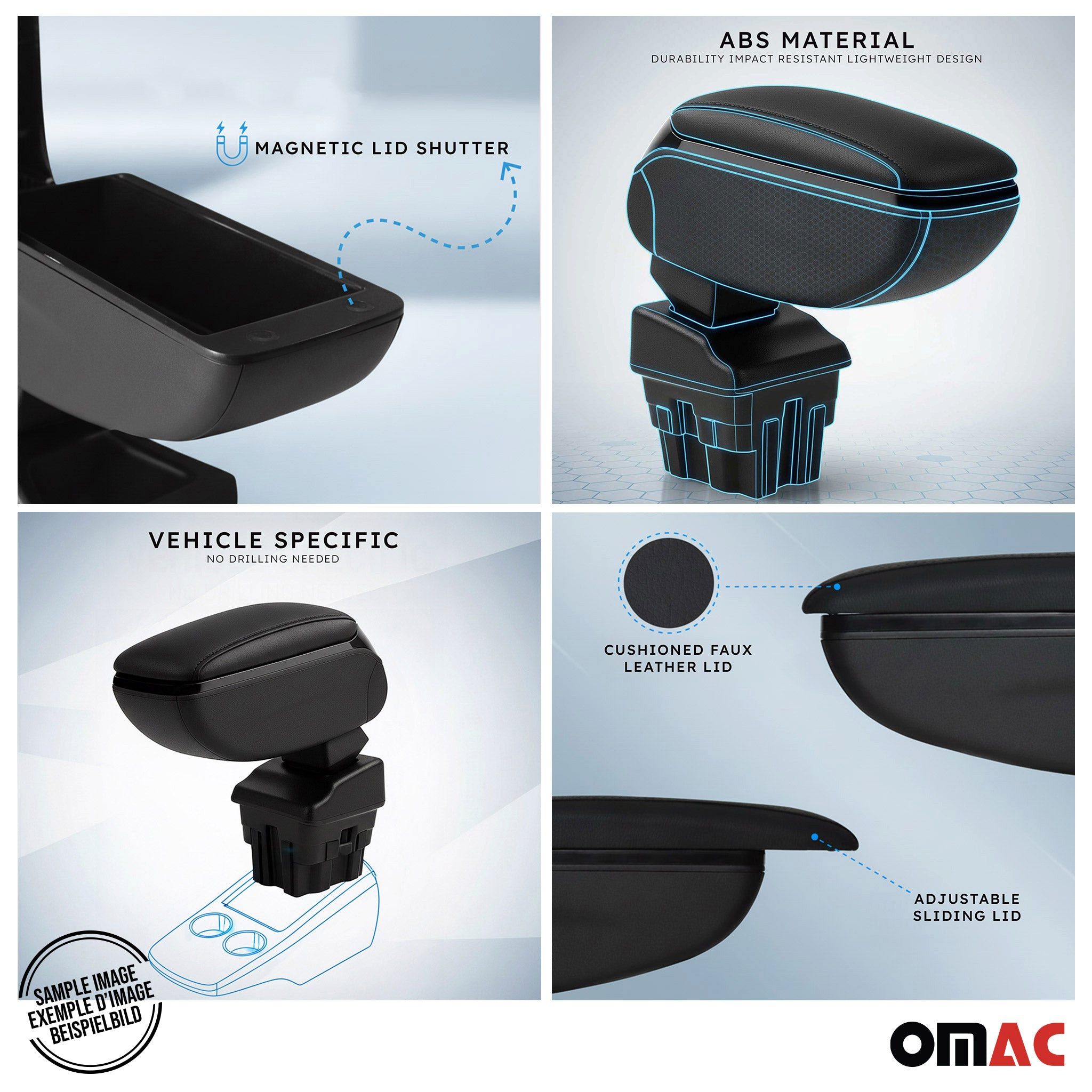 OMAC Armlehne Mittelarmlehne für Renault Megane 2016-2025 PU-Leder ABS Schwarz, Langlebig,Multifunktional,Einfache Installation