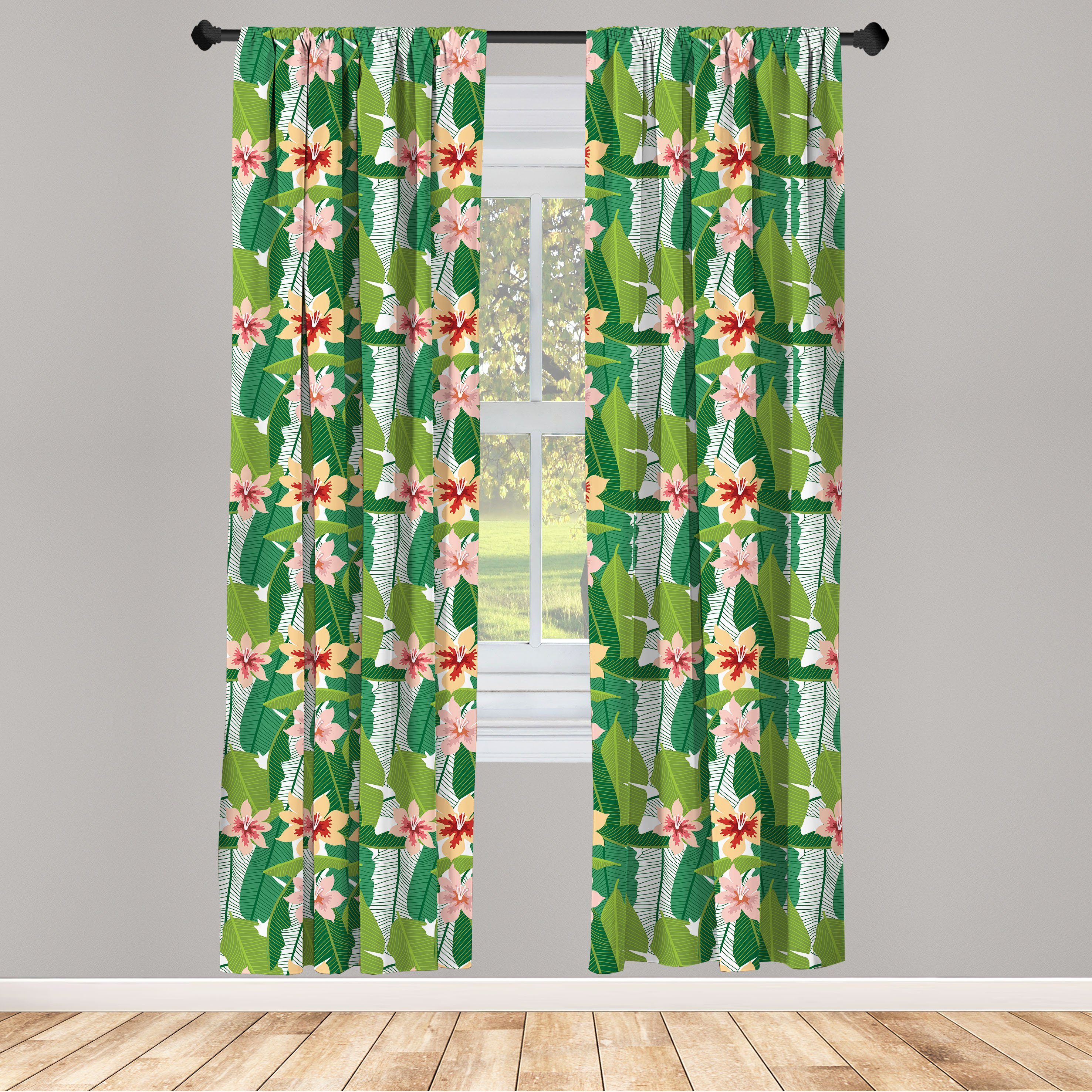 Gardine Vorhang für Wohnzimmer Schlafzimmer Dekor, Abakuhaus, Microfaser, Blumen Exotische hawaiianische Botanic