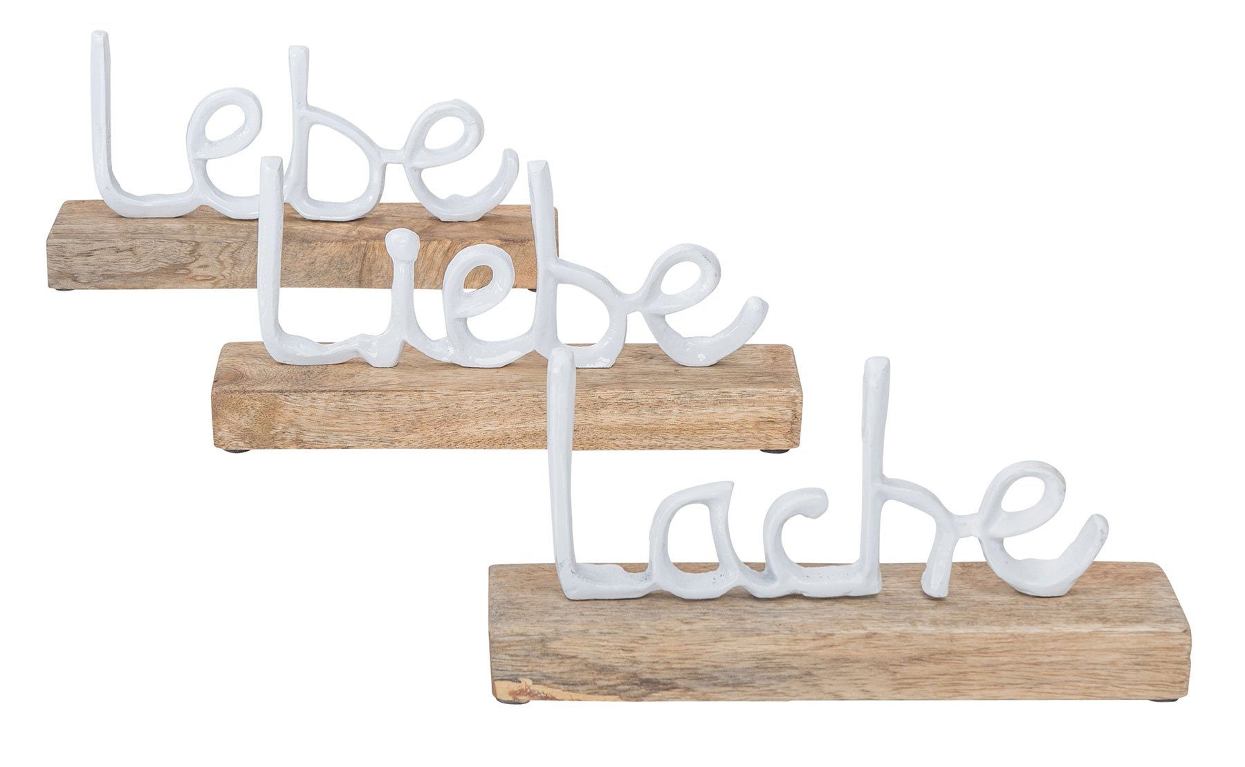 Levandeo® Schriftzug L22cm Metall Lebe 3er Mango Liebe Lache Set Holz Weiß Deko-Schriftzug,