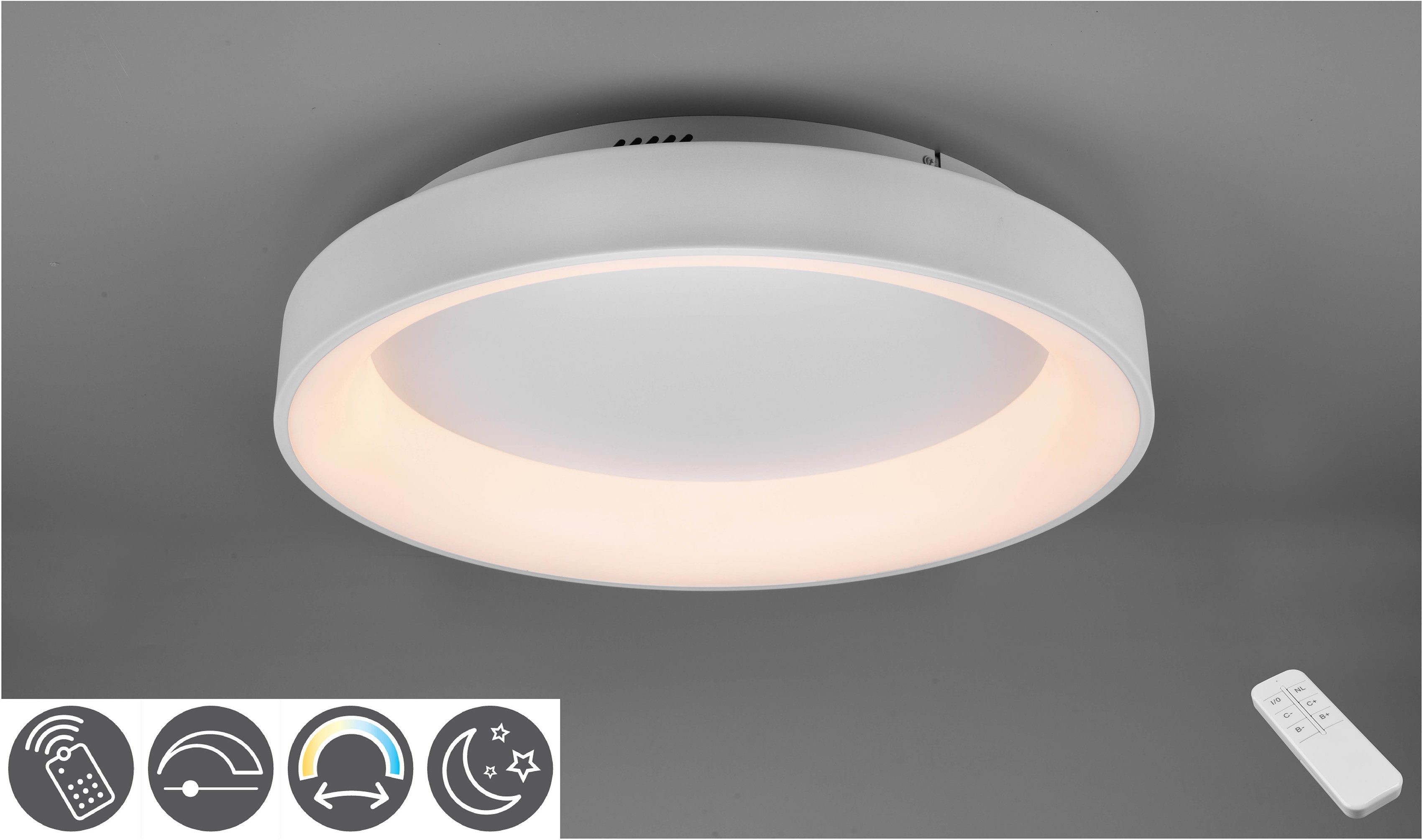 TRIO Leuchten LED Deckenleuchte GIRONA, Dimmer, LED fest integriert, Farbwechsler, integrierter Dimmer, Lichtfarbe stufenlos einstellbar, Nachtlicht | Deckenlampen