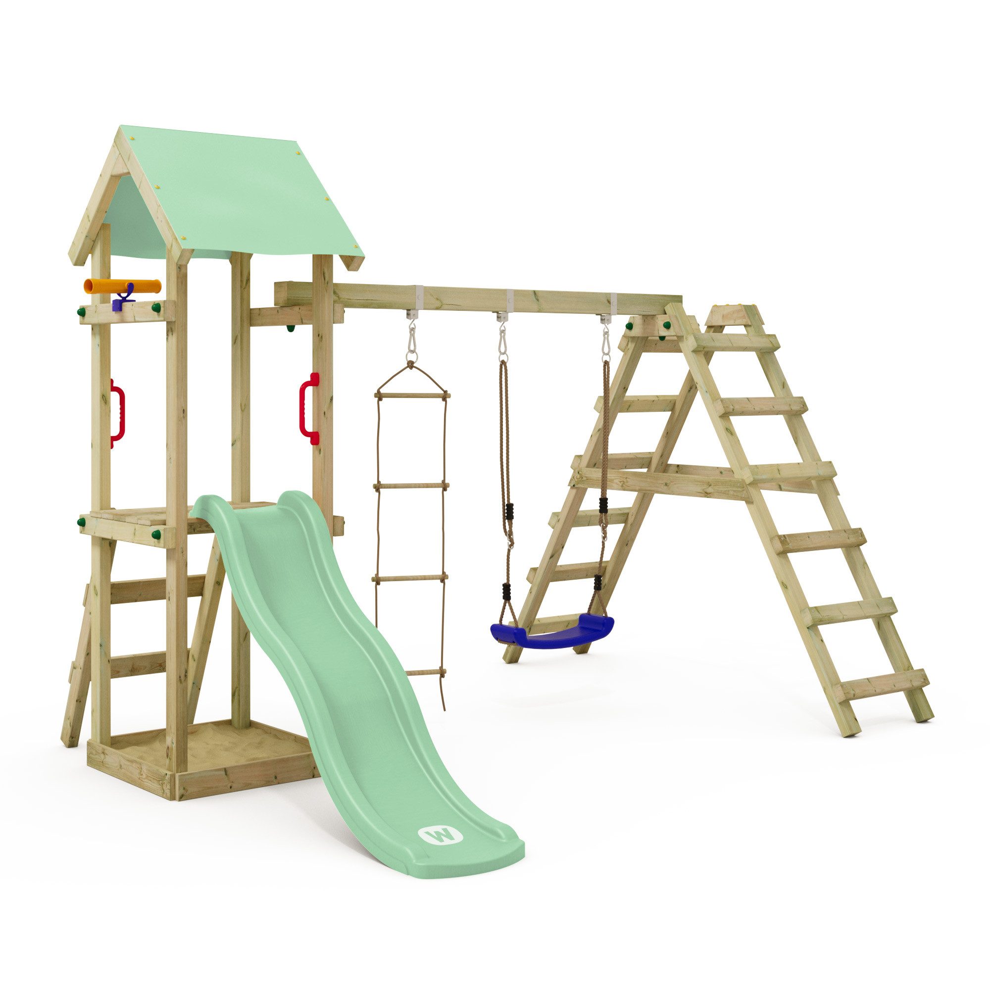 Wickey Spielturm TinyLoft - Garten-Klettegerüst für Kleinkinder mit Schaukel, Kinderspielhaus mit Kletterwand, Rutsche & 10-Jahren Garantie*