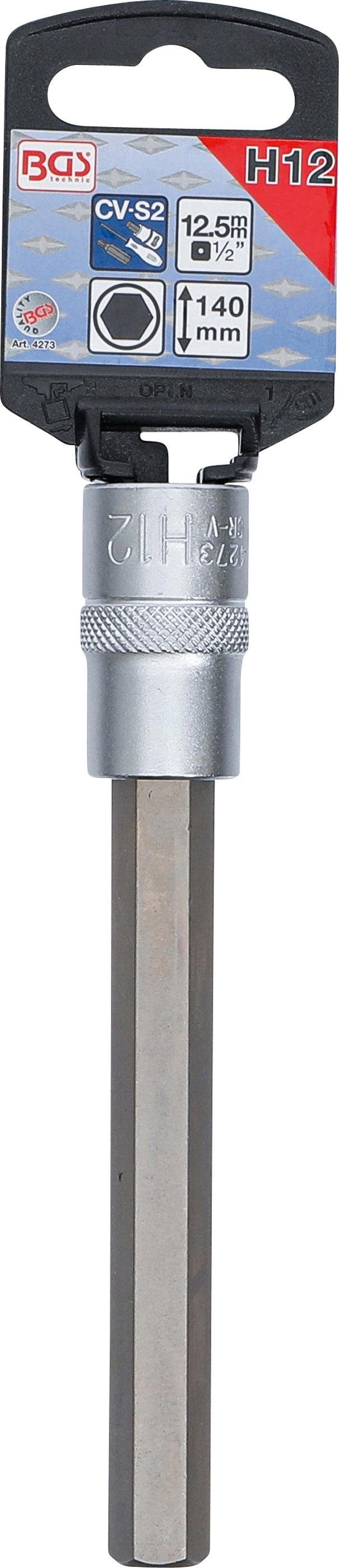 Antrieb Innensechskant technic mm Bit-Einsatz, Sechskant-Bit Innenvierkant 12,5 mm, Länge BGS 12 (1/2), 140 mm
