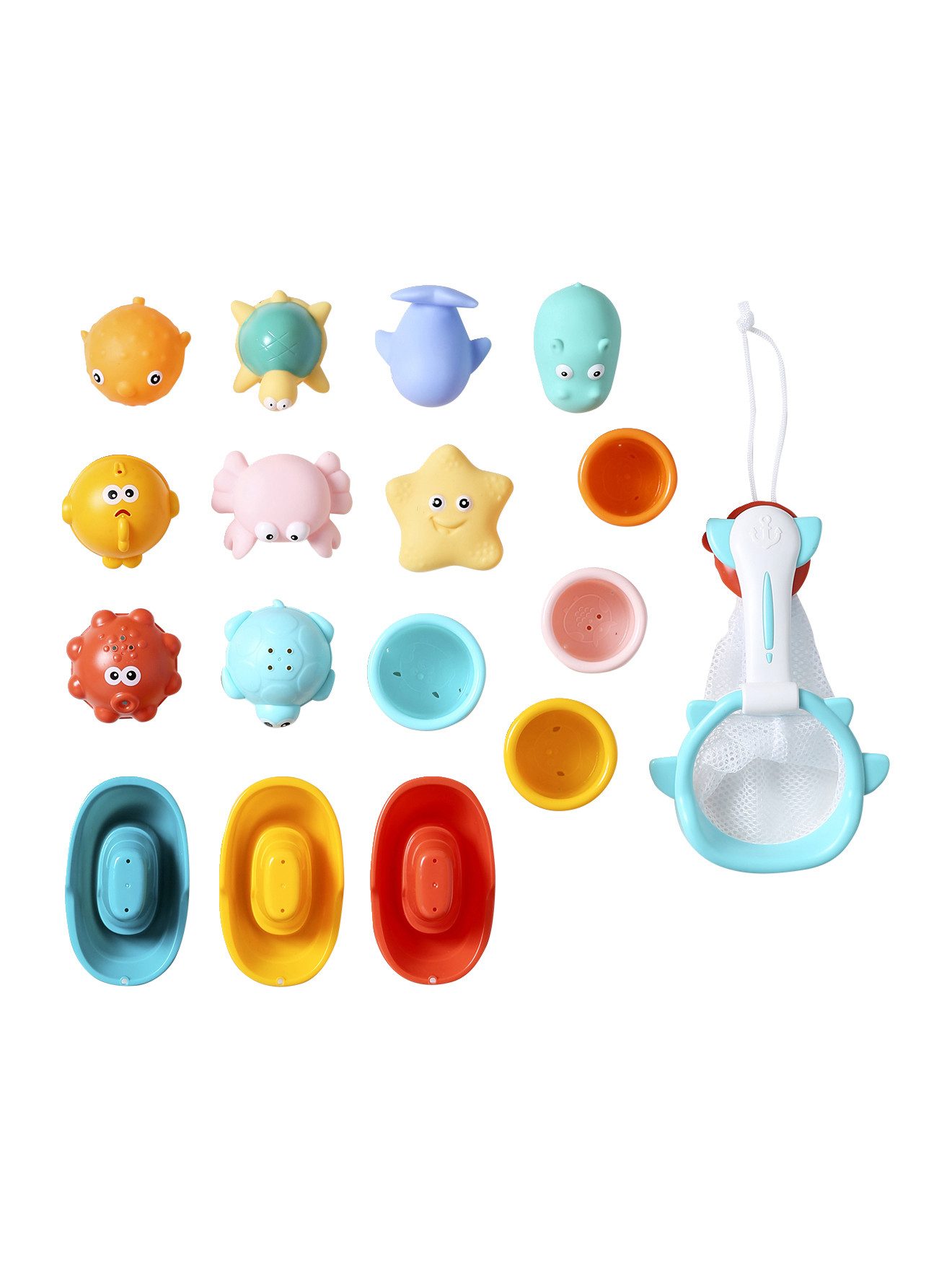 vertbaudet Badespielzeug Baby Badewannenspielzeug mit Korb, 16 Teile günstig online kaufen