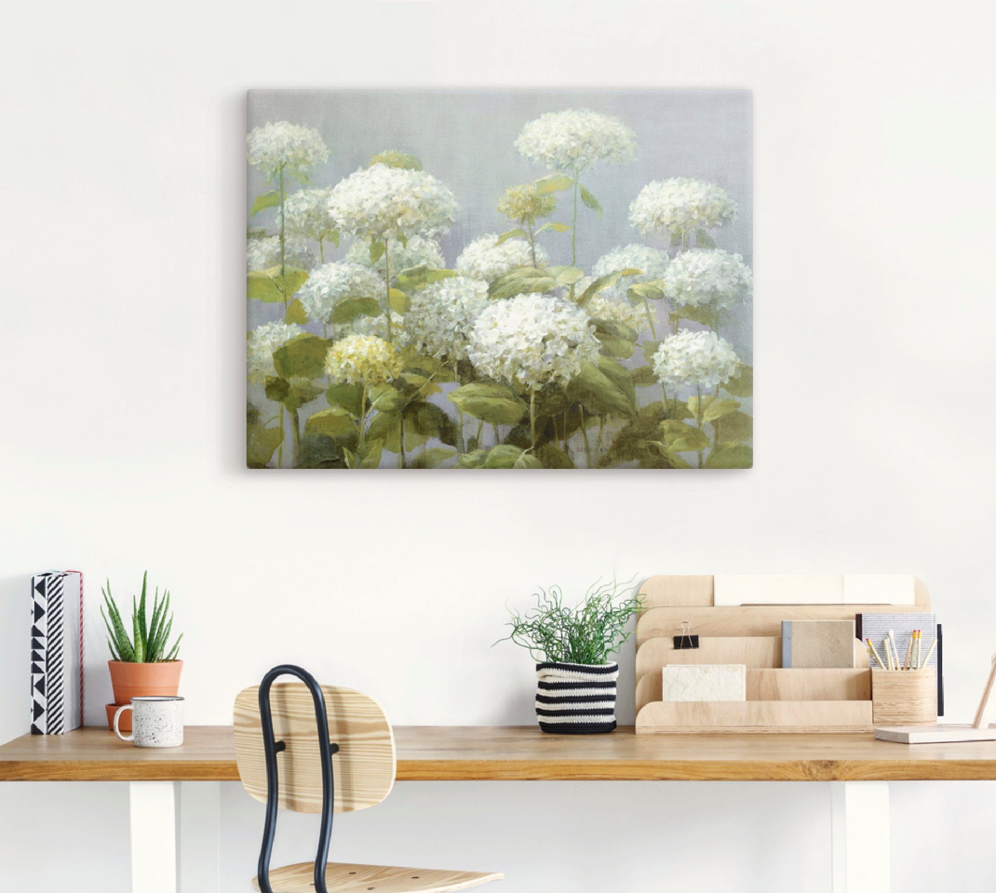 Artland Wandbild Weißer Hortensien Garten, Blumen (1 St), als Leinwandbild, Poster in verschied. Größen