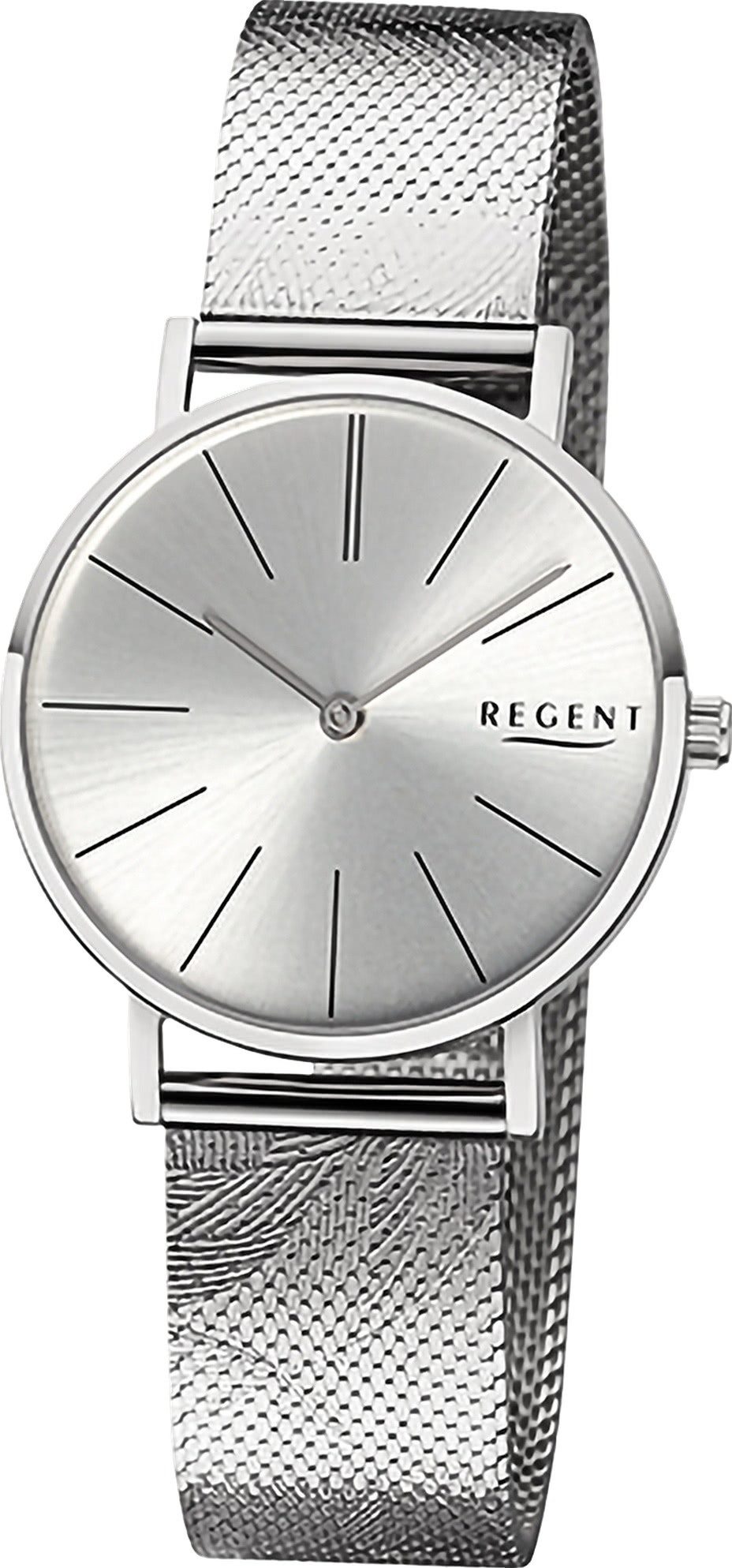 Regent Quarzuhr Regent Damenuhr Edelstahl-Armbanduhr, (Analoguhr), Damenuhr rund, mittel (ca. 32mm) Mesh Metallarmband, Casual-Style