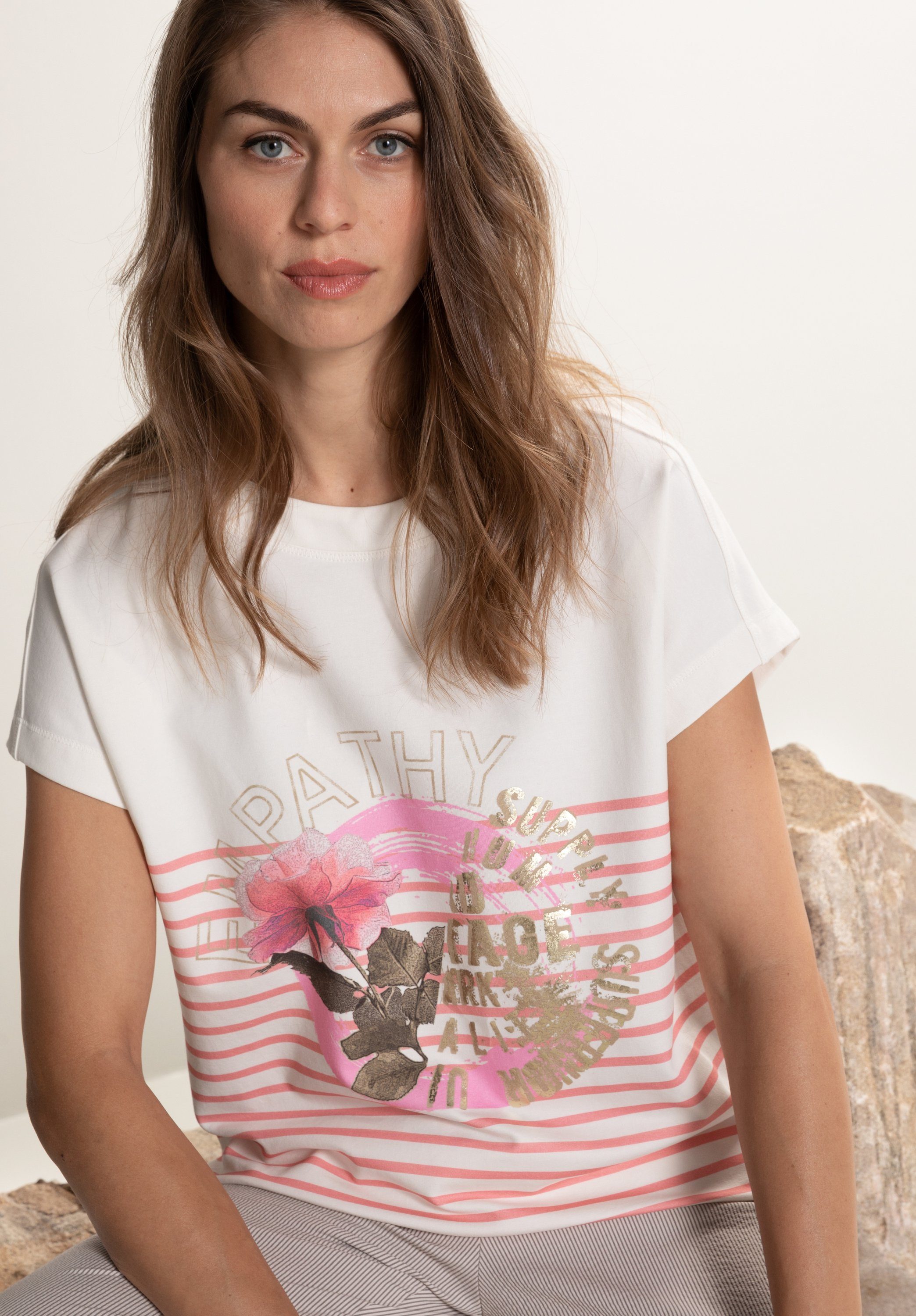 bianca Print-Shirt IDA mit Frontmotiv und modischem Streifen-Design