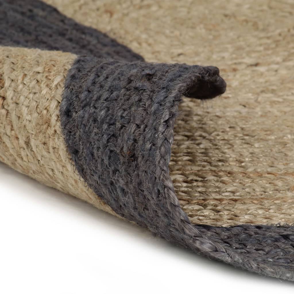 vidaXL Teppich Teppich Handgefertigt Jute mit Dunkelgrauem Rand 90 cm, Runde