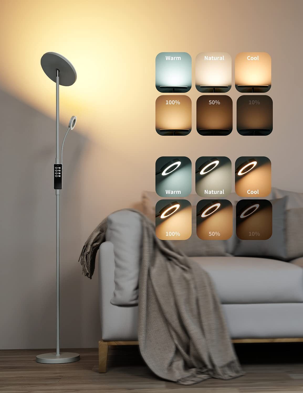 ANTEN Stehlampe 35W Stehleuchte LED Dimmbar Grau, günstig online kaufen