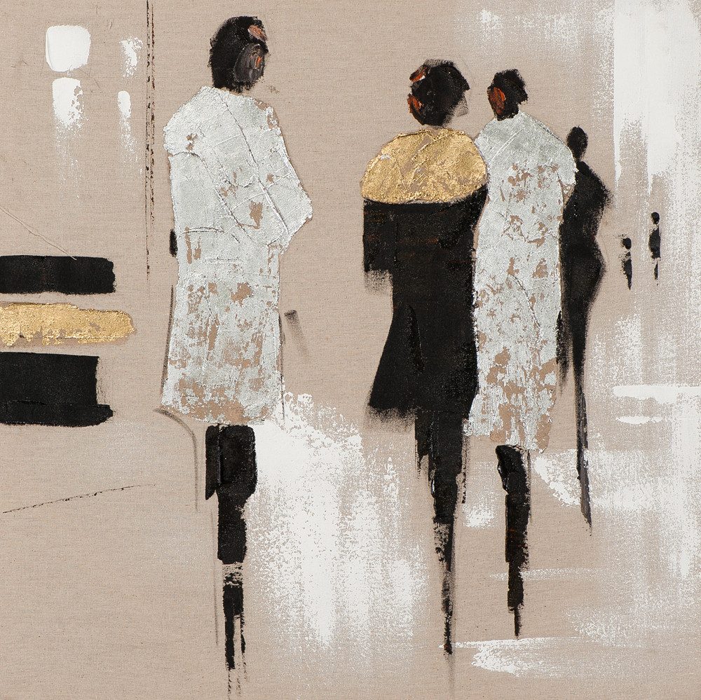 ArtUniverse Gemälde Leinwandbild Modenschau Mit Gold Und Silber III 40 x 40 cm, Menschenmotiv