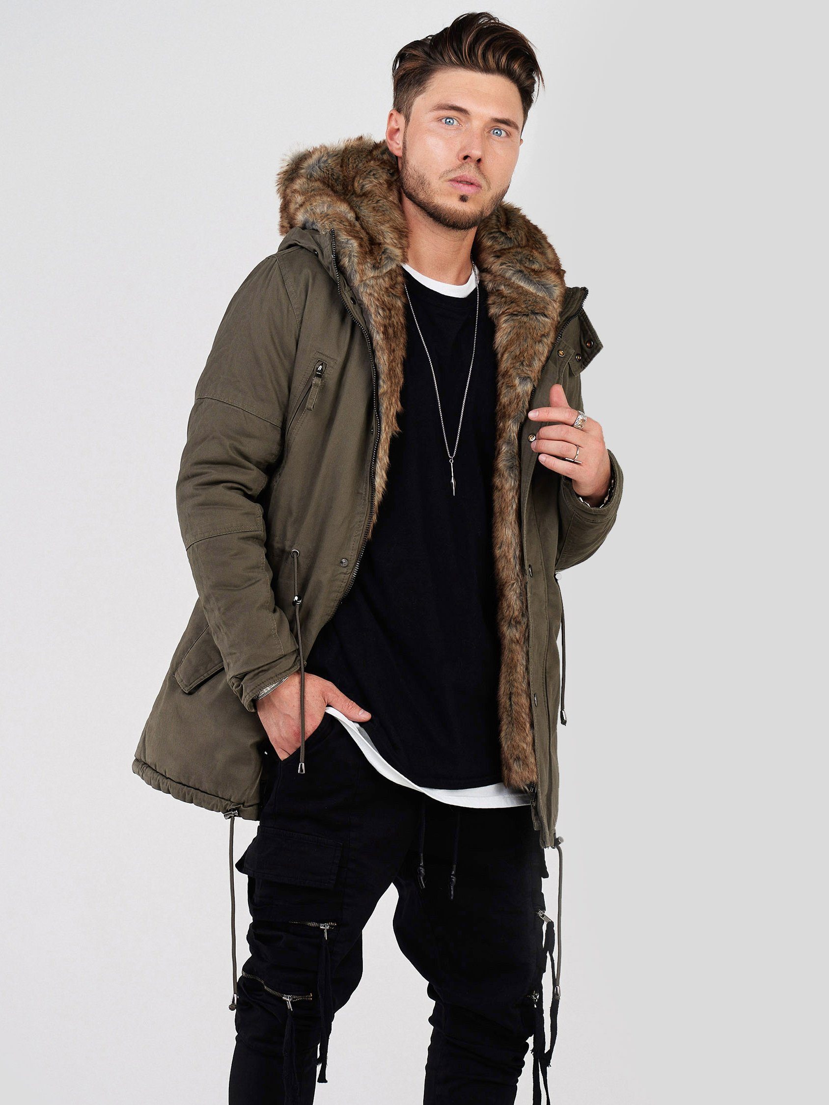 Kunstfell Parka khaki BHTYLER abnehmbarem mit behype