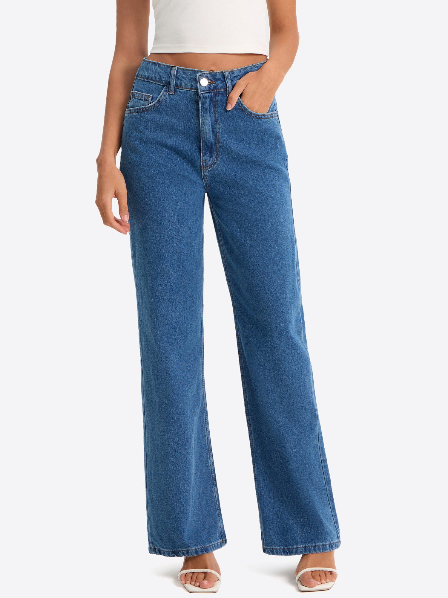 Imily Bela Gerade Jeans Damen Straight Fit Jeans im Five-Pocket Style (Packung, 1-tlg., 1per-Pack) mit Baumwolle