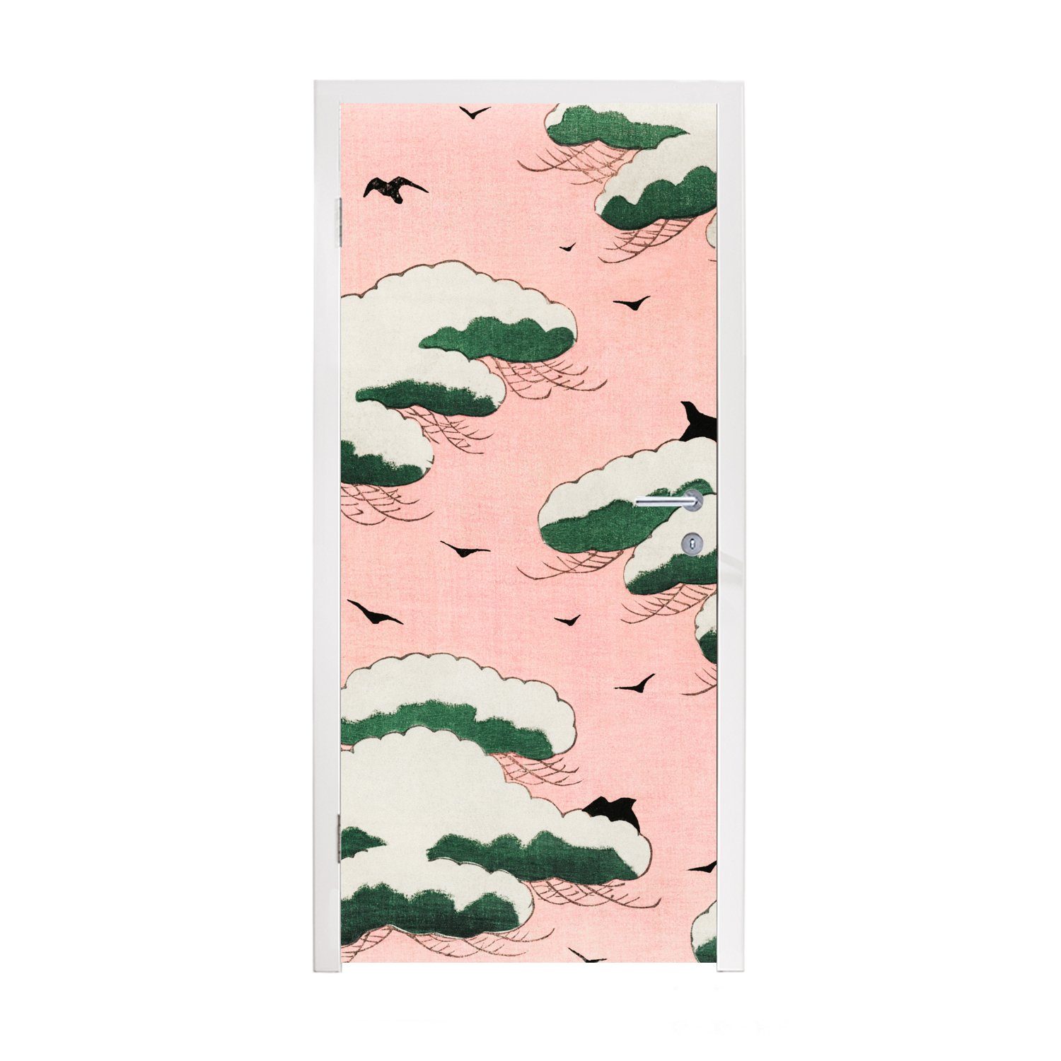 MuchoWow Türtapete Retro - Wolke - Vogel - Himmel - Japanisch, Matt, bedruckt, (1 St), Fototapete für Tür, Türaufkleber, 75x205 cm