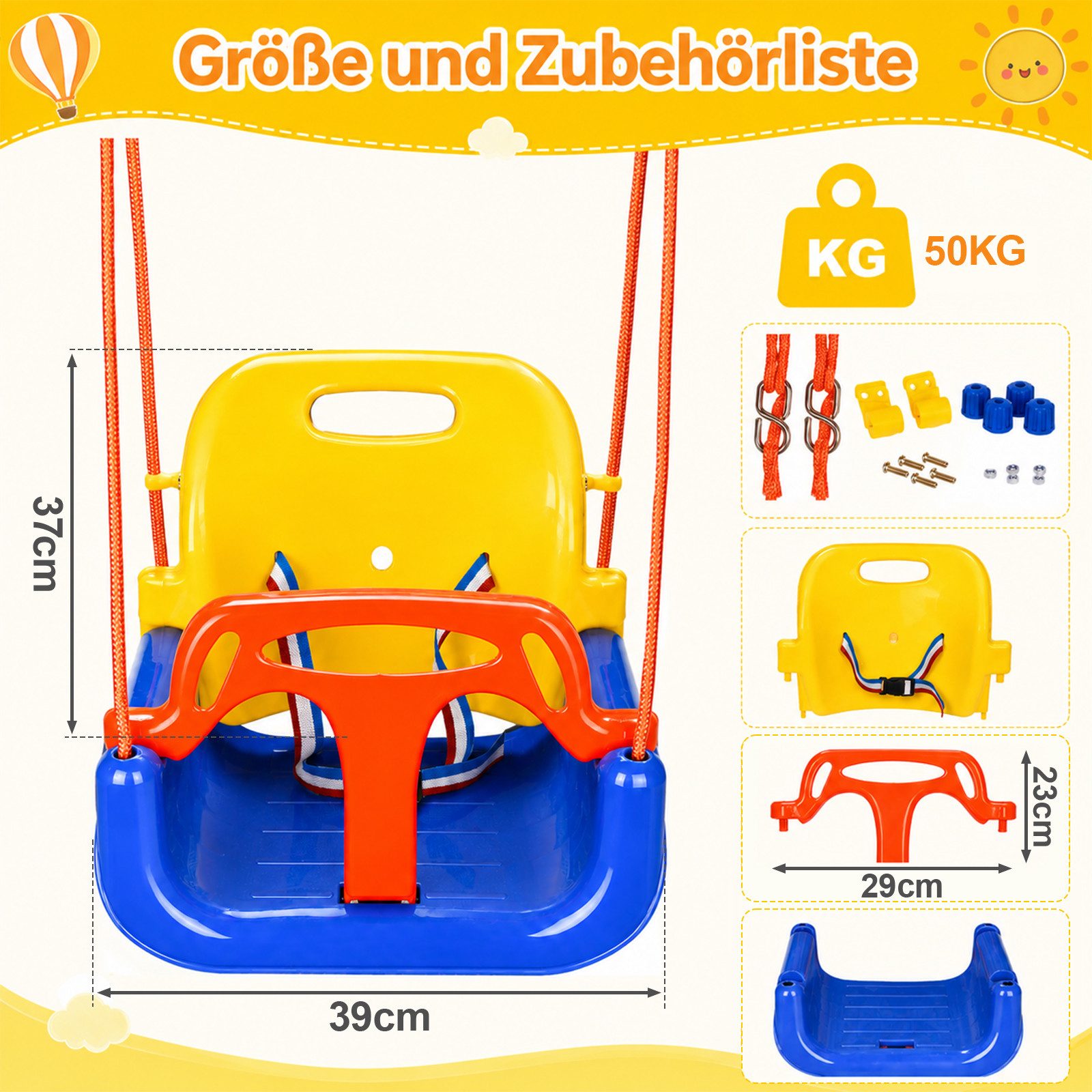 Youyijia Flugschaukel 3-in-1 Schaukelsitz mit hoher Rückenlehne, Spielplatzschaukelsitz – Bild 2 von 5