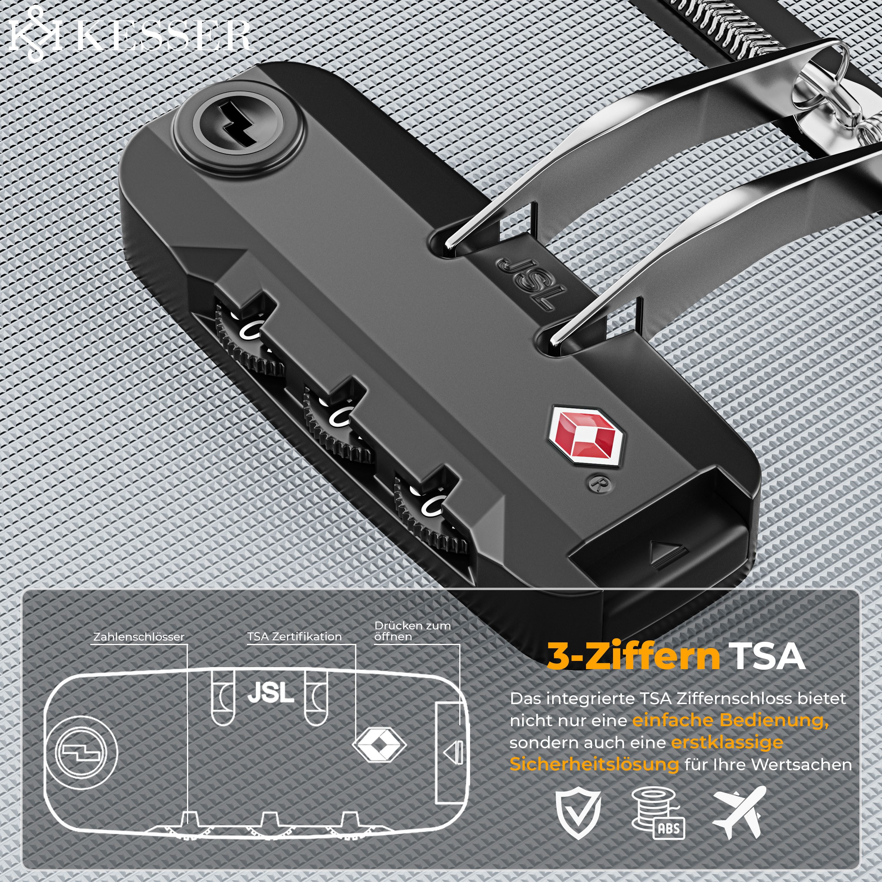 KESSER Kofferset, 4 Rollen, (Kosmetiktasche Handgepäck leichter Koffer & große Koffer), mit 3-Ziffern-TSA-Schloss, 360° Rollen & Teleskopgriff