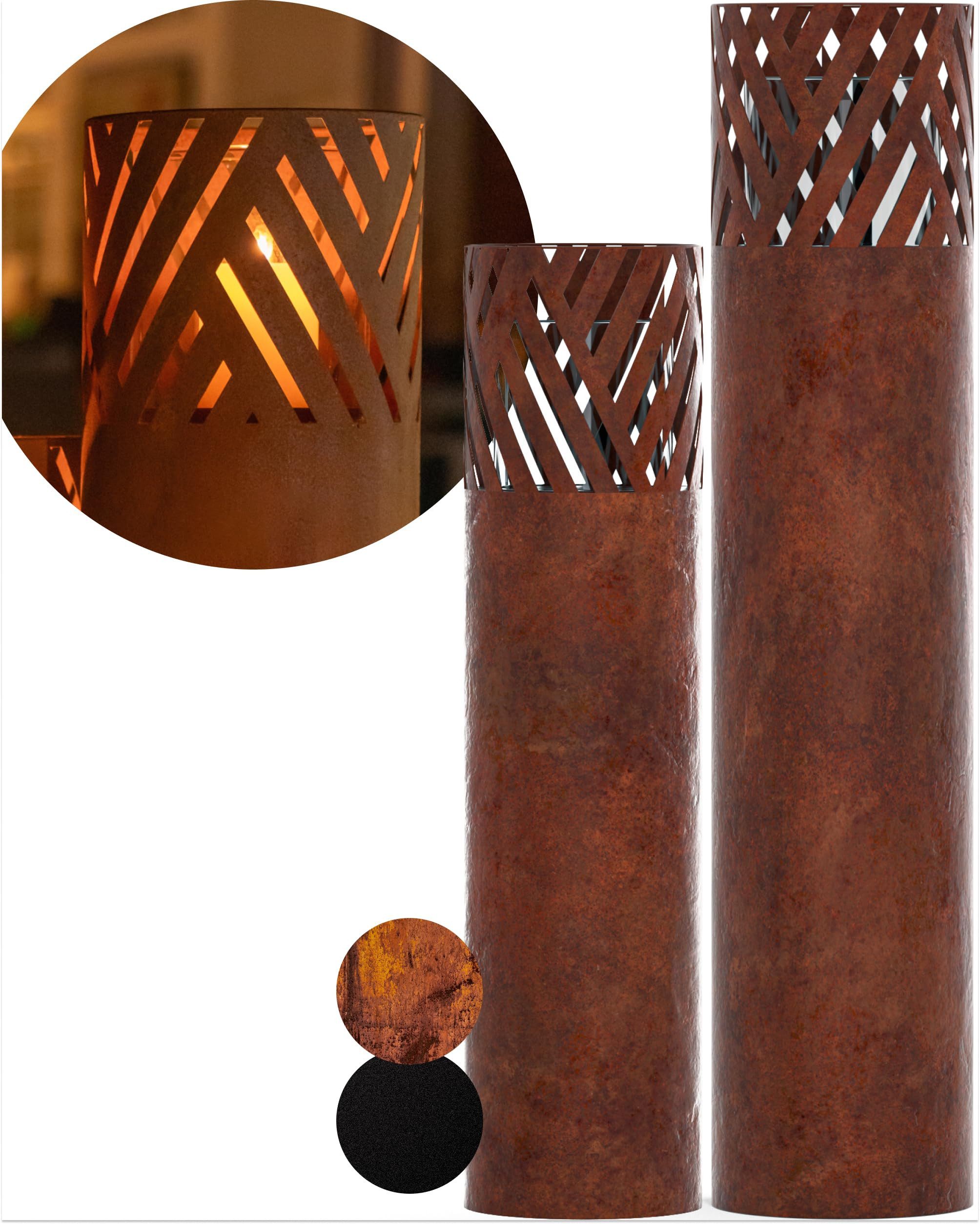 Bentson Windlicht Windlichtsäule (2er Set, 75 cm & 95 cm, 2 St., Outdoor Garten-/Balkondeko), Erhältlich in Schwarz & Rost-Design