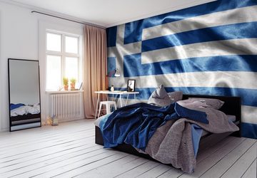 wandmotiv24 Fototapete Wehende Griechische Flagge, glatt, Wandtapete, Motivtapete, matt, Vliestapete