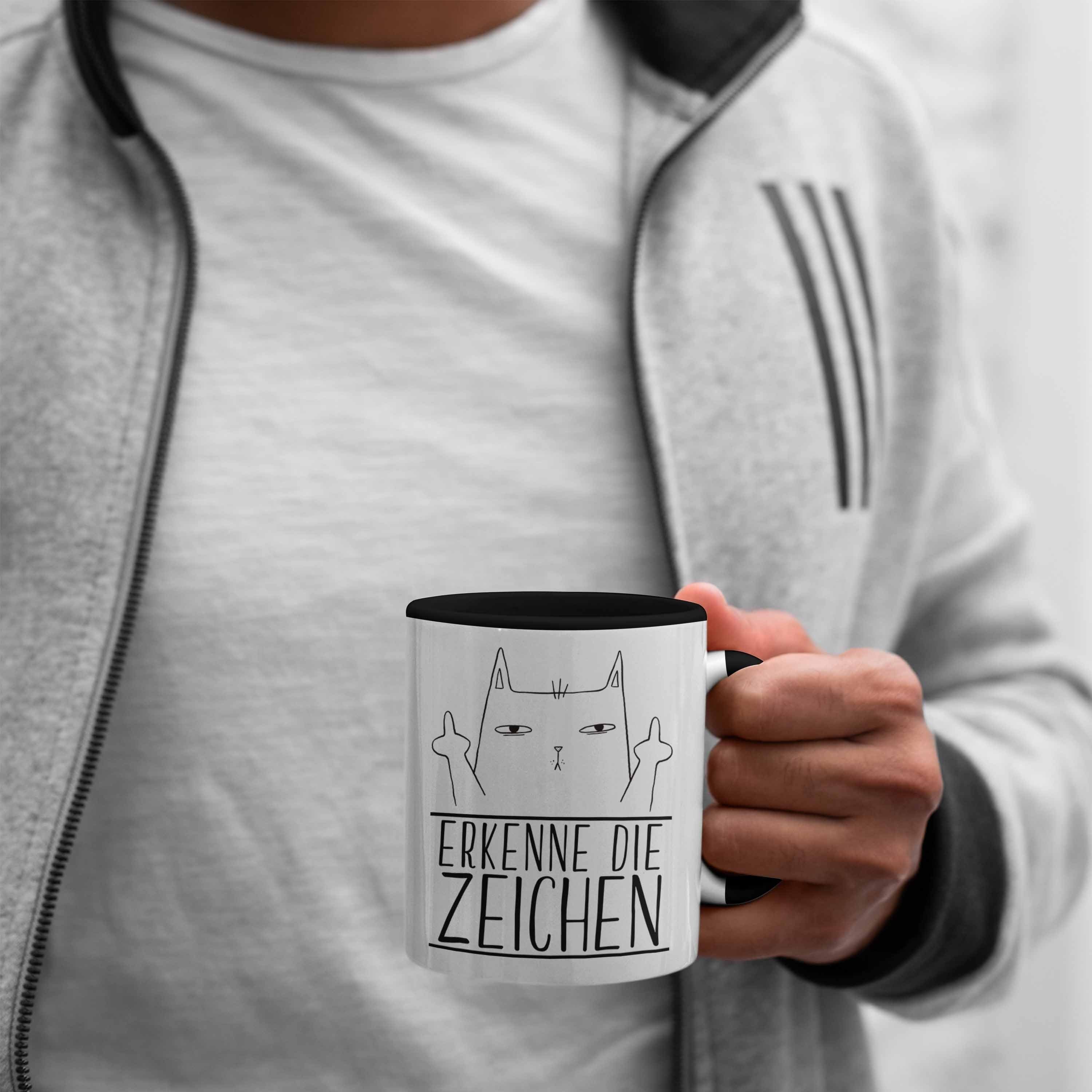 Geschenkidee Trendation - Erkenne Die Zeichen Mittlerer Katze Tasse Finger Schwarz Trendation Geschenk Katzenliebhaber Tasse