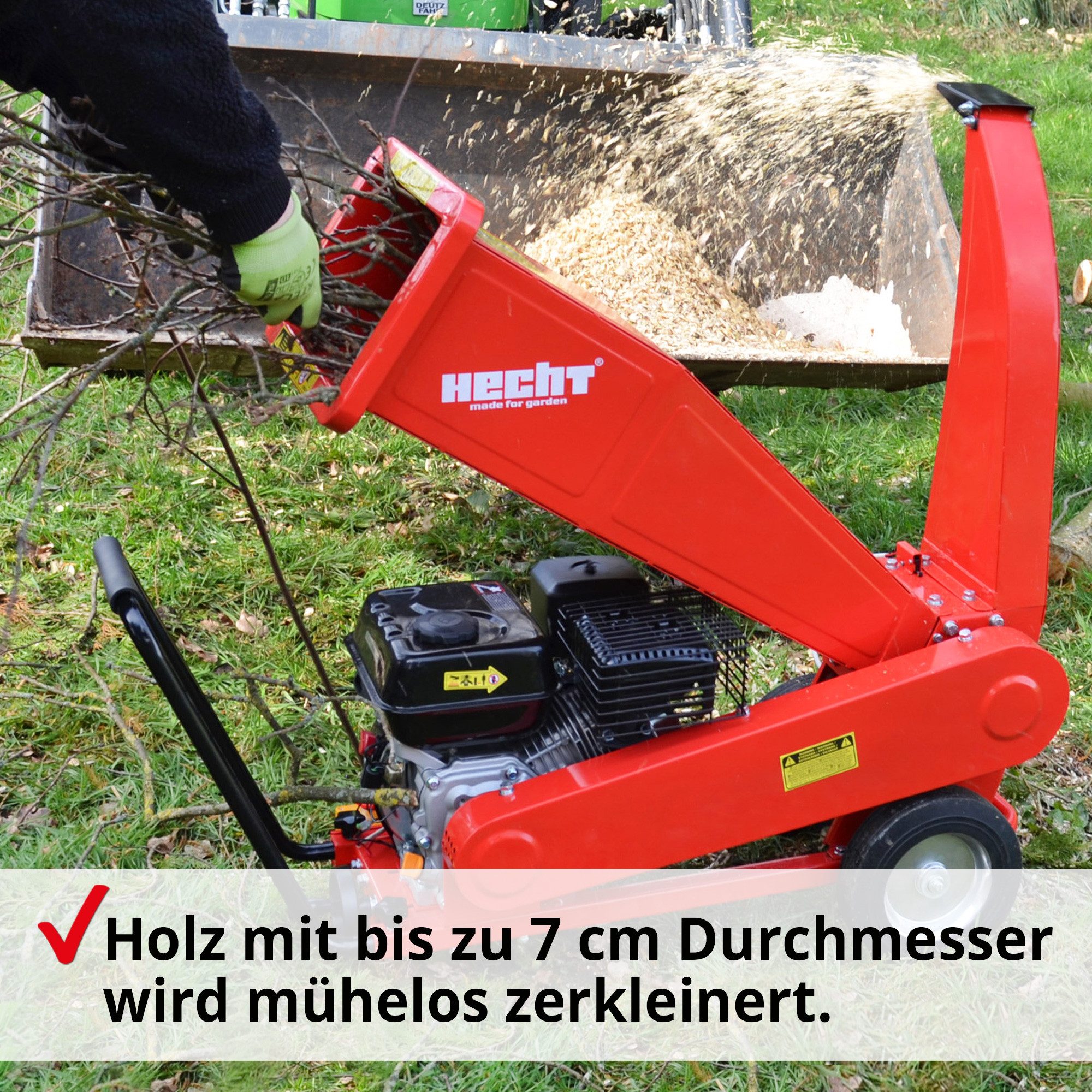 Hecht Messerhäcksler Benzin 6208 Messerwalze mit zwei Messern, 7,00 cm max. Astdurchmesser, 208 cm³, 7 PS, 56 kg