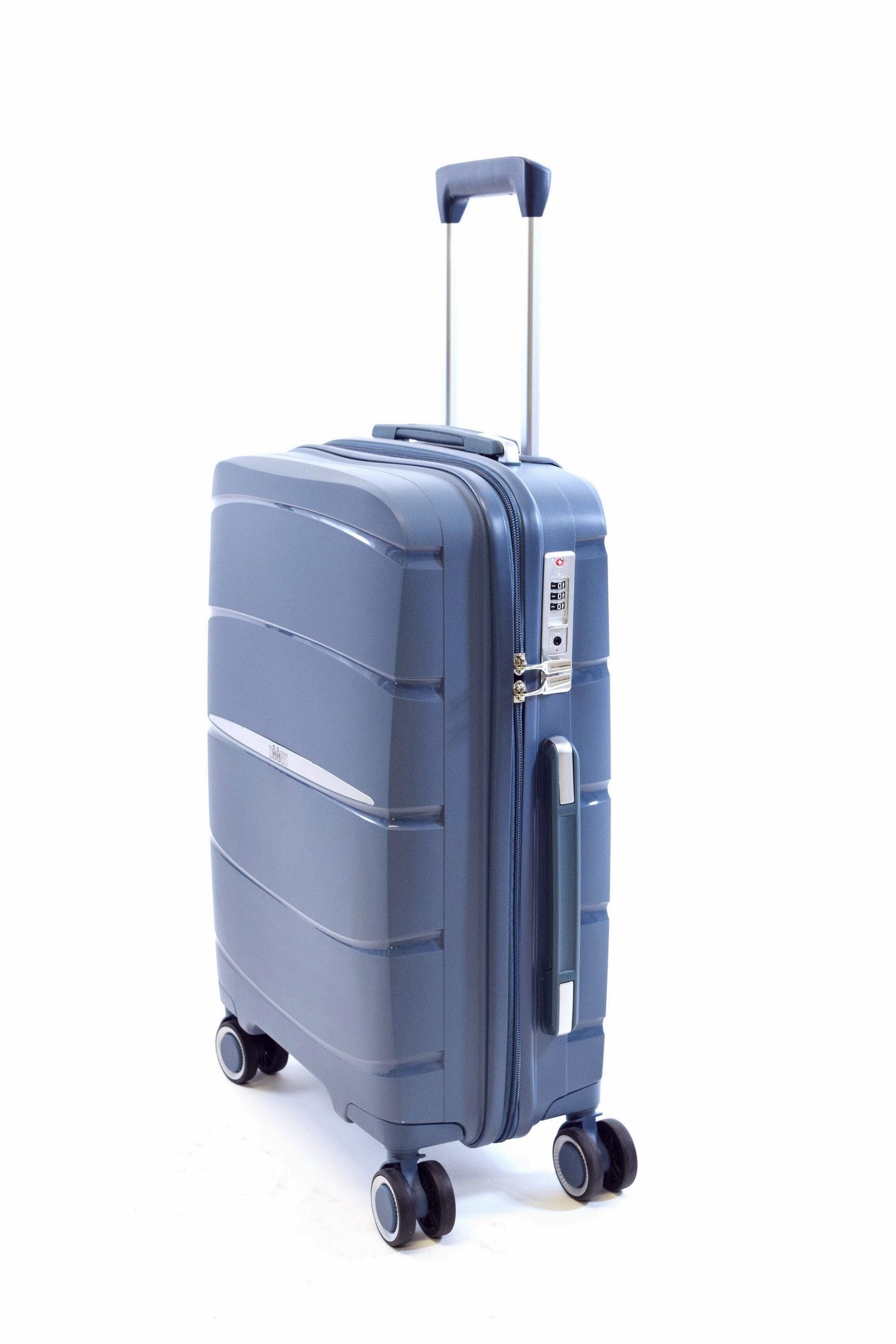 Zimmert Leather Hartschalen-Trolley Speetliner, Gr. S 55 cm, 4 Rollen Blau Grau leicht, Polypropylen mit TSA-Schloss