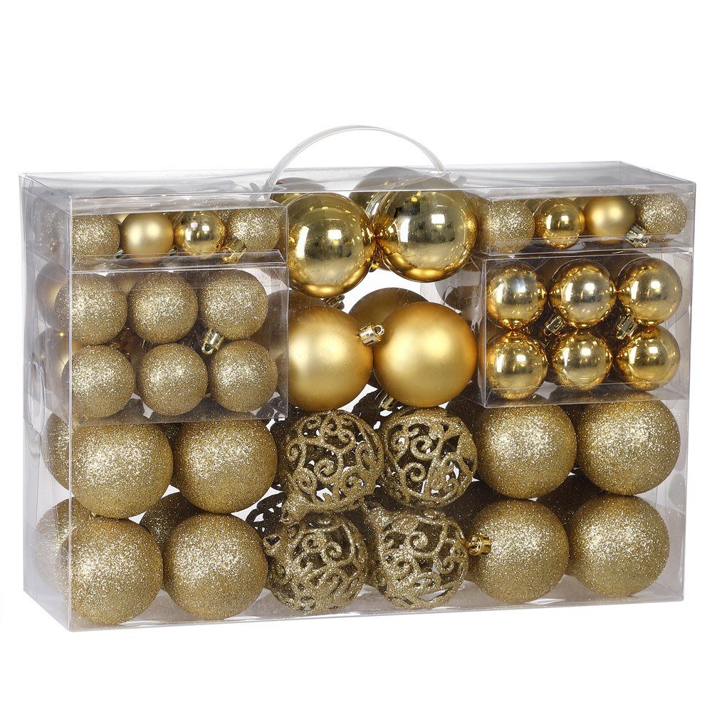 Deuba Weihnachtsbaumkugel (100 St), Weihnachtskugeln 100er Set Weihnachtsdeko matt glänzend glitzer Gold | Weihnachtskugeln