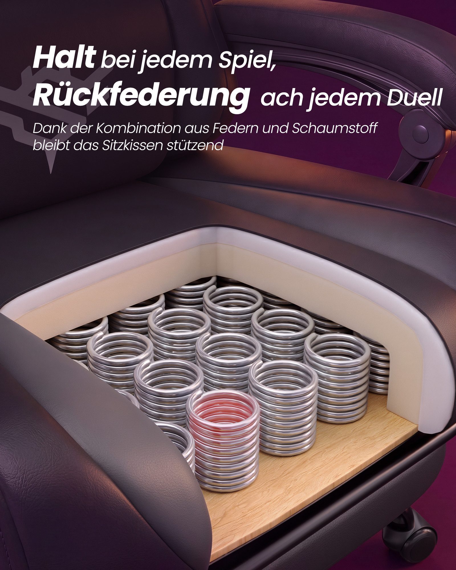 SONGMICS Drehstuhl Schreibtischstuhl, Bürostuhl ergonomisch, Fußstütze, Lendenkissen, 135° Neigung, aus PU-Leder, 70 x 70 x 120-130 cm – Bild 4 von 5