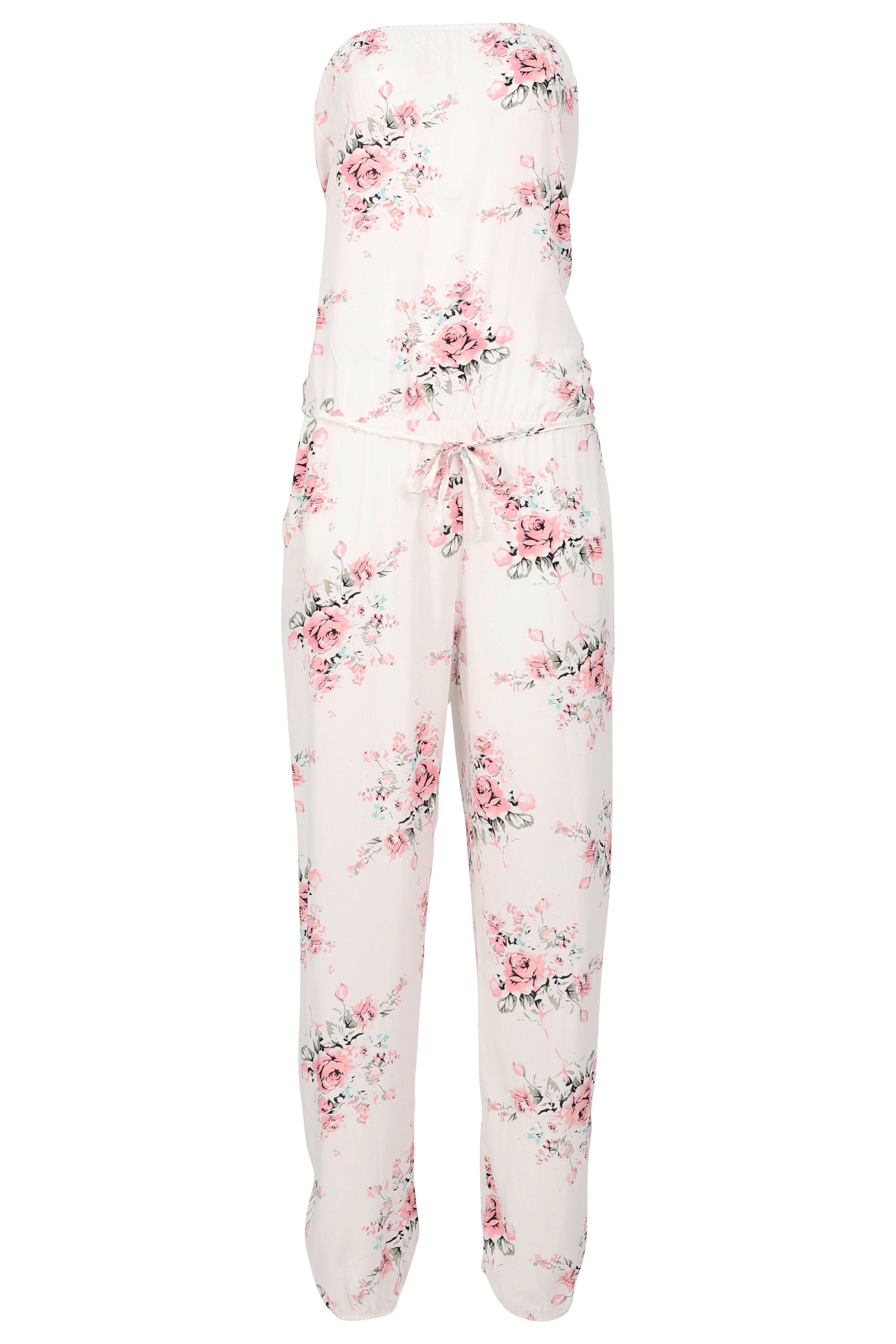 malito more than fashion Jumpsuit malito Damen Einteiler geblümt, Overall mit Stoffgürtel, Jumpsuit mit Stoffgürtel Einheitsgröße