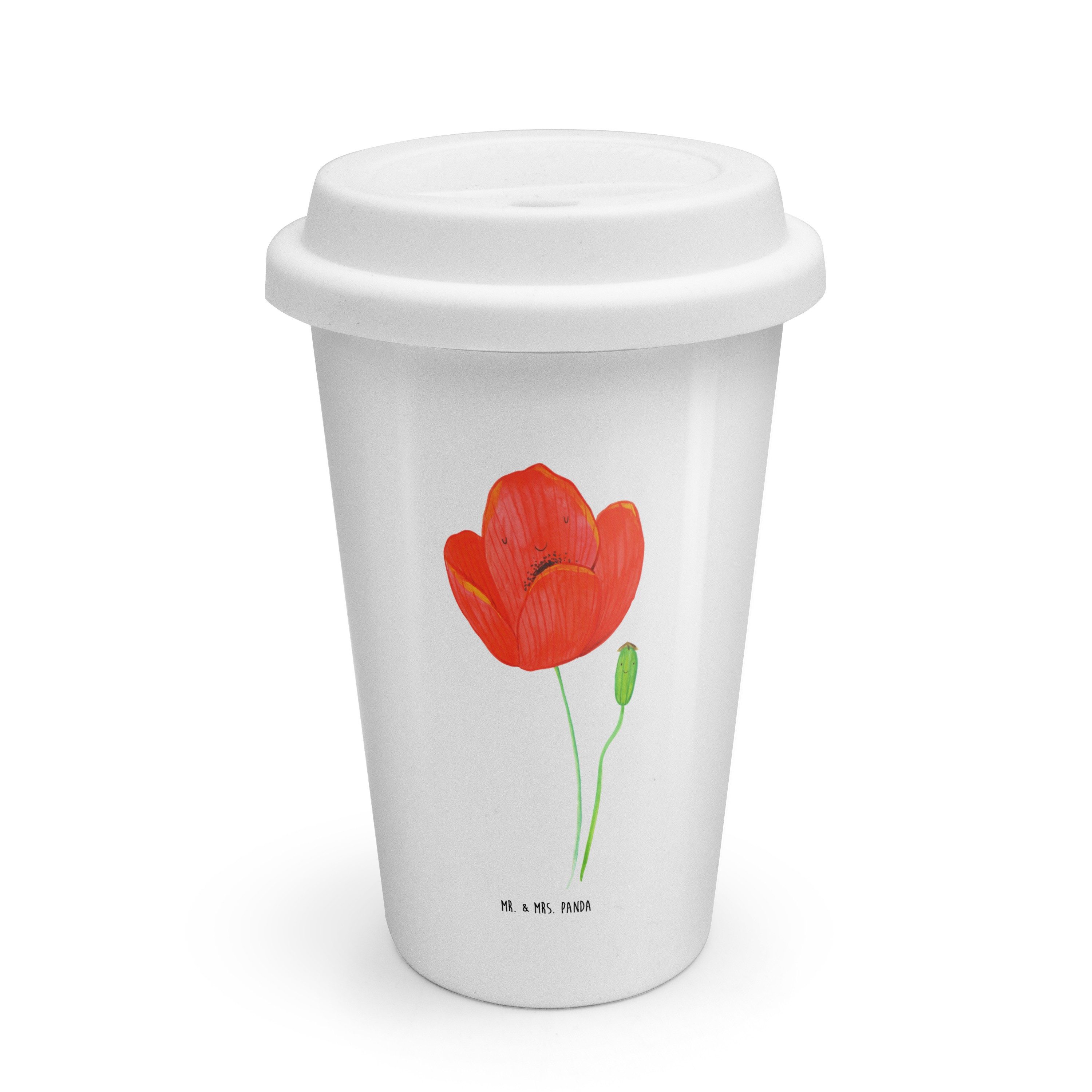 Mr. & Mrs. Panda Coffee-to-go-Becher Blume Mohnblume, Kaffeebecher To Go, Weiß, Mohnblume, Thermobecher Go, 1-tlg., Keramik