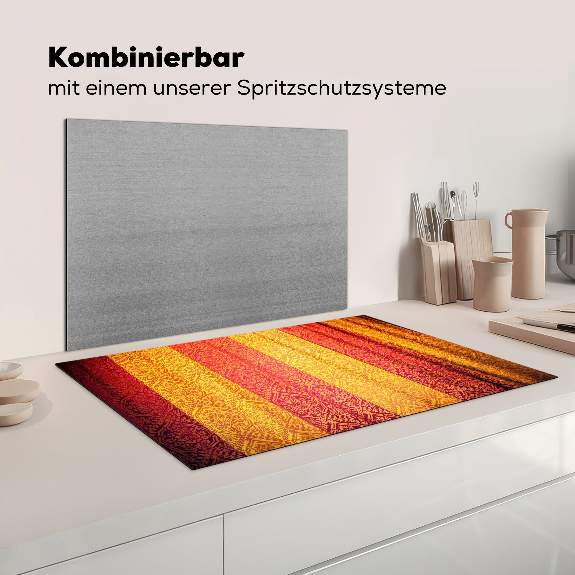 roten küche 83x51 mit tlg), Arbeitsplatte für Ein Ceranfeldabdeckung, Herdblende-/Abdeckplatte Vorhang cm, Streifen, Vinyl, gelben (1 MuchoWow und