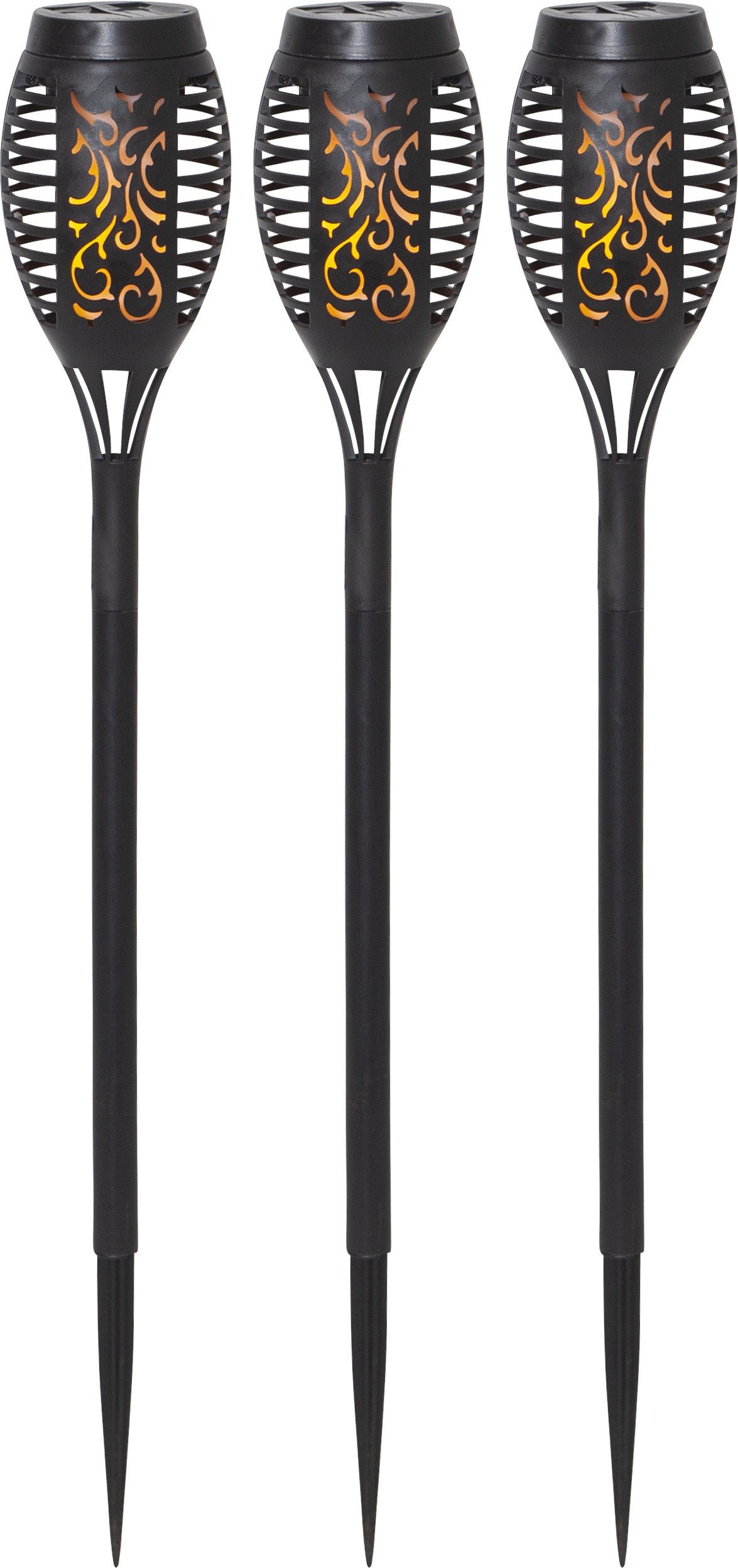 STAR 3er TRADING Star Gartenfackel schwarz Set", Mini"", LED