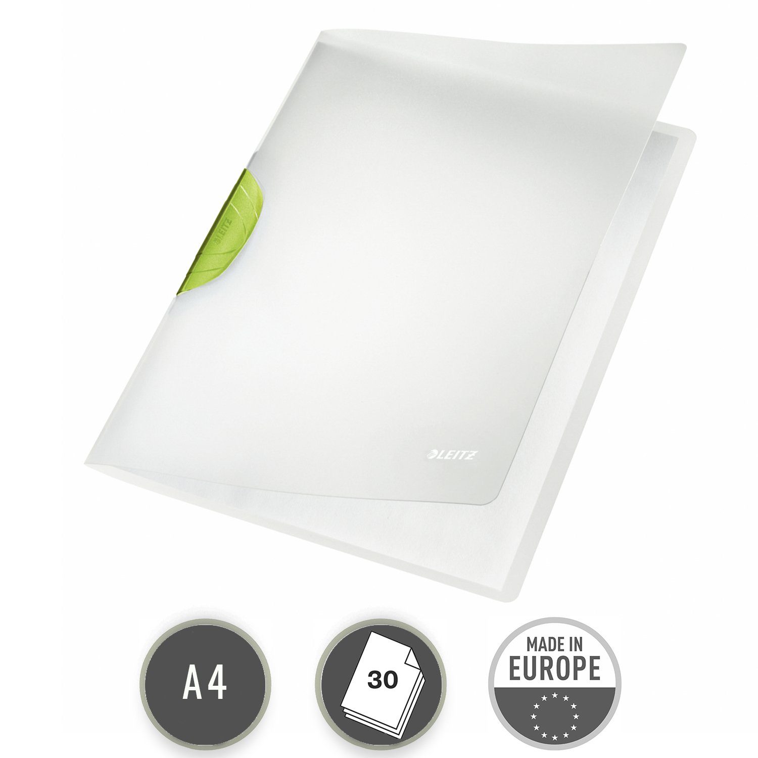 LEITZ Schulheft ColorClip Magic Hefter, für bis zu 30 Blätter (80 g/m), drehbarer Clip-Verschluss dunkelgrün