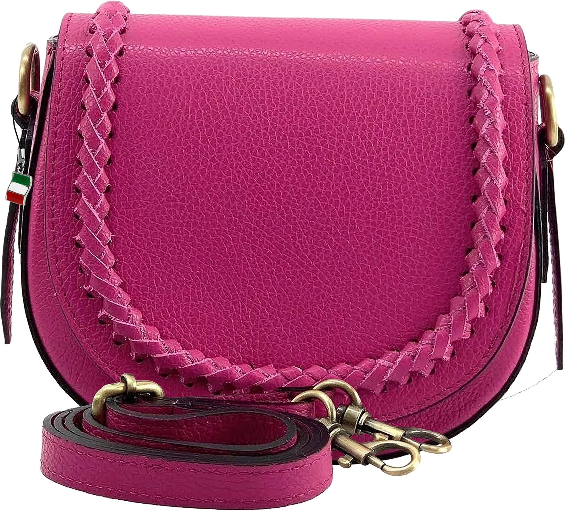 FLORENCE Florence Damen Satteltasche Echtleder (Schultertasche), Damen Schultertasche, Umhängetasche Leder, fuchsia, pink 21x18cm hoch