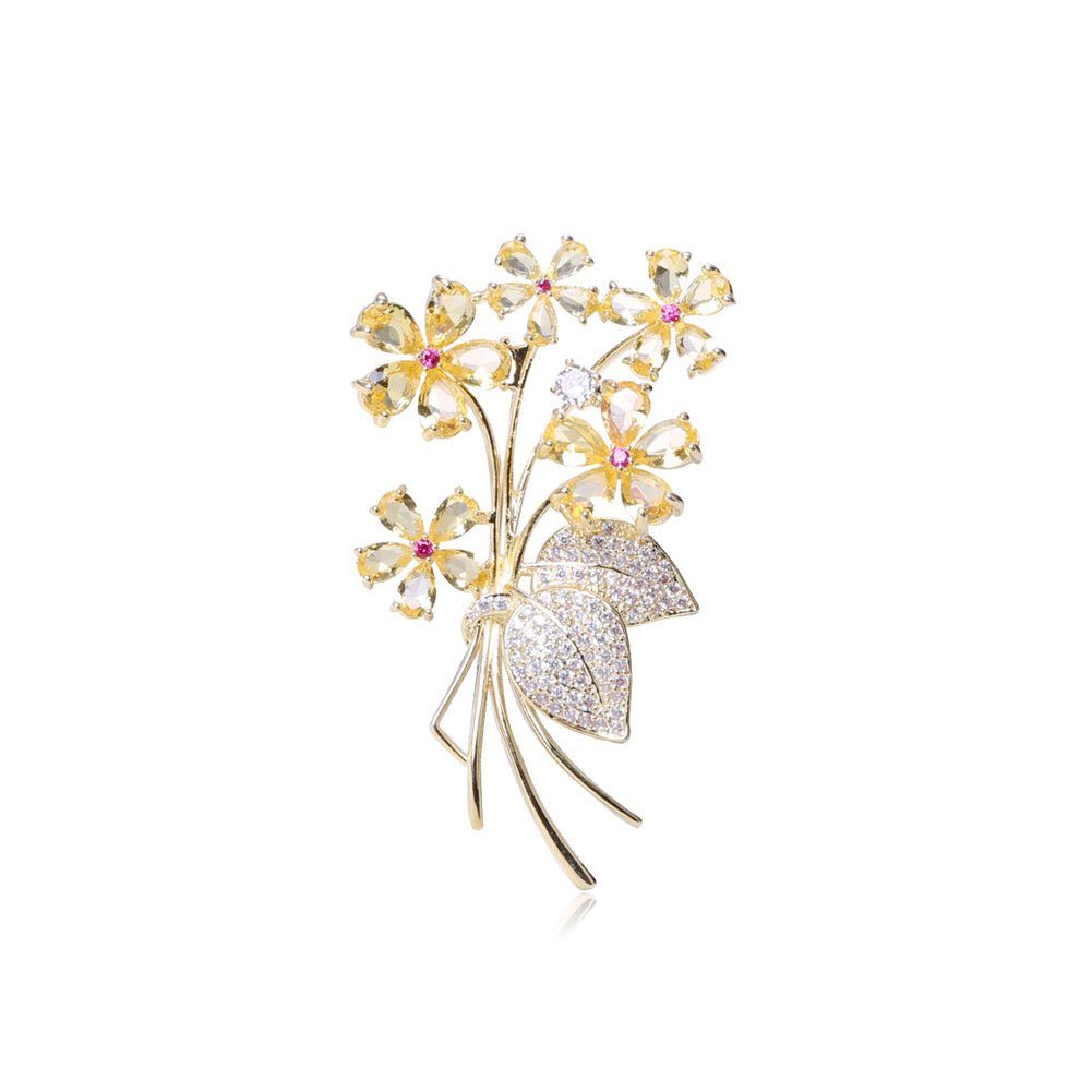 mit für Bright inkl , Brosche Gold Weihnachtsgeschenke Zirkonia, Plated Cubic Brosche gelbem Geschenktasche Fashion Blume Invanter Frauen
