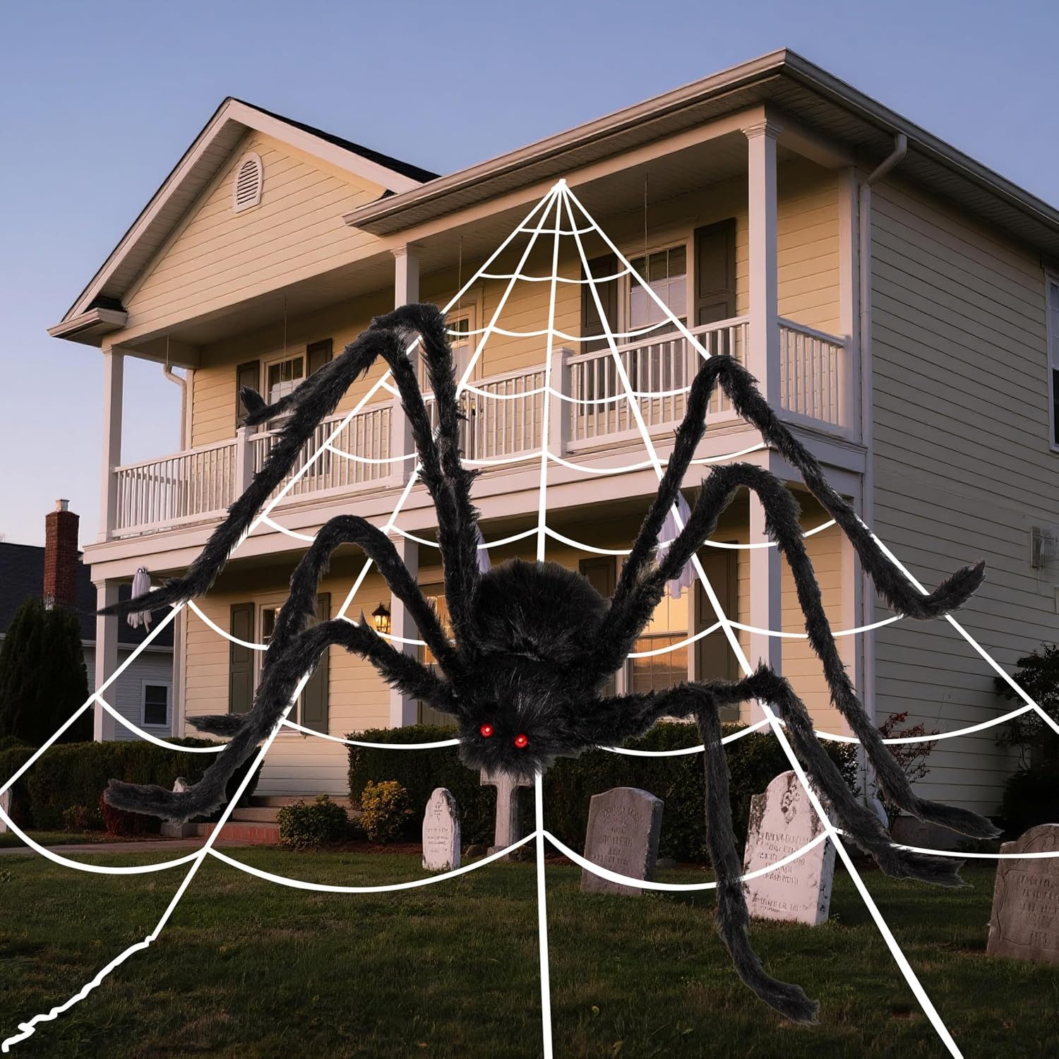 JOYIN Hängedekoration JOYIN Halloween Riesiges Spinnennetz mit 150 cm Riesenspinne, 5 x 4,8 – Bild 4 von 5