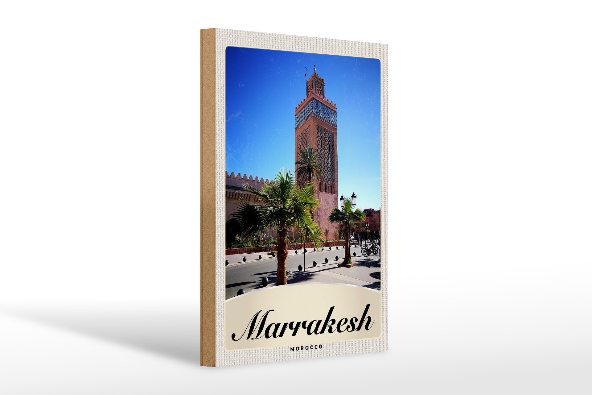Holzbild Reise 20x30cm Marrakesch Marokko Kultur Moschee