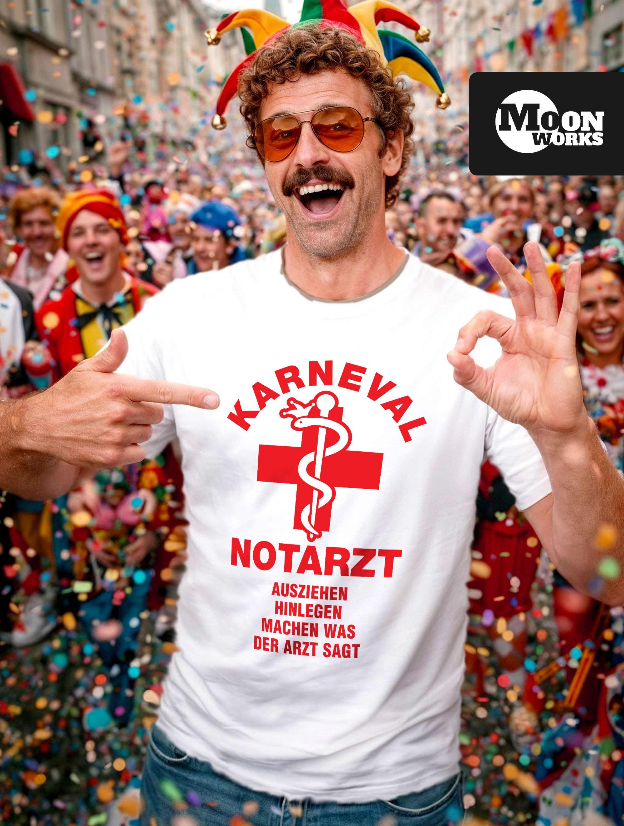 MoonWorks Print-Shirt Herren T-Shirt Fasching Karneval Notarzt Kostüm-Ersatz Last Minute mit Print
