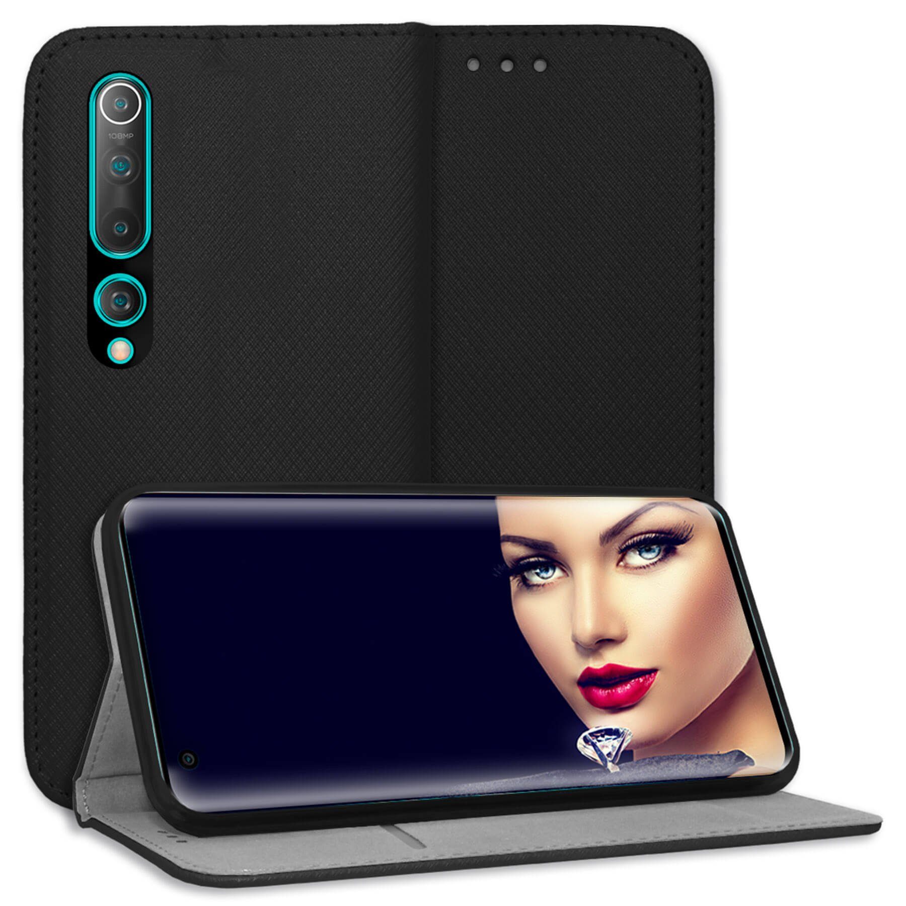 mtb more energy Smartphone-Hülle Smart Magnet für Xiaomi Mi 10, Mi 10 Pro, Schwarz, Bookstyle Klapphülle Cover Wallet Case aus Kunstleder
