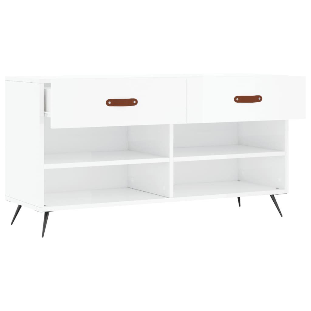 furnicato Schuhbank 102x35x55 cm Hochglanz-Weiß mit Stauraum und Eisenbeinen (1-St), Sitzbank mit 2 Schubladen, 4 Fächern und Wandhalterung für Flur