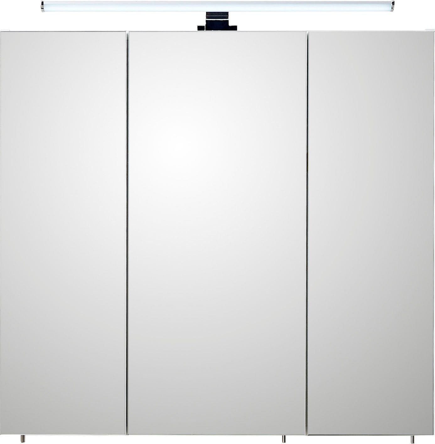 75 cm, Quickset 3-türig, PELIPAL Schalter-/Steckdosenbox Spiegelschrank 360 LED-Beleuchtung, Breite