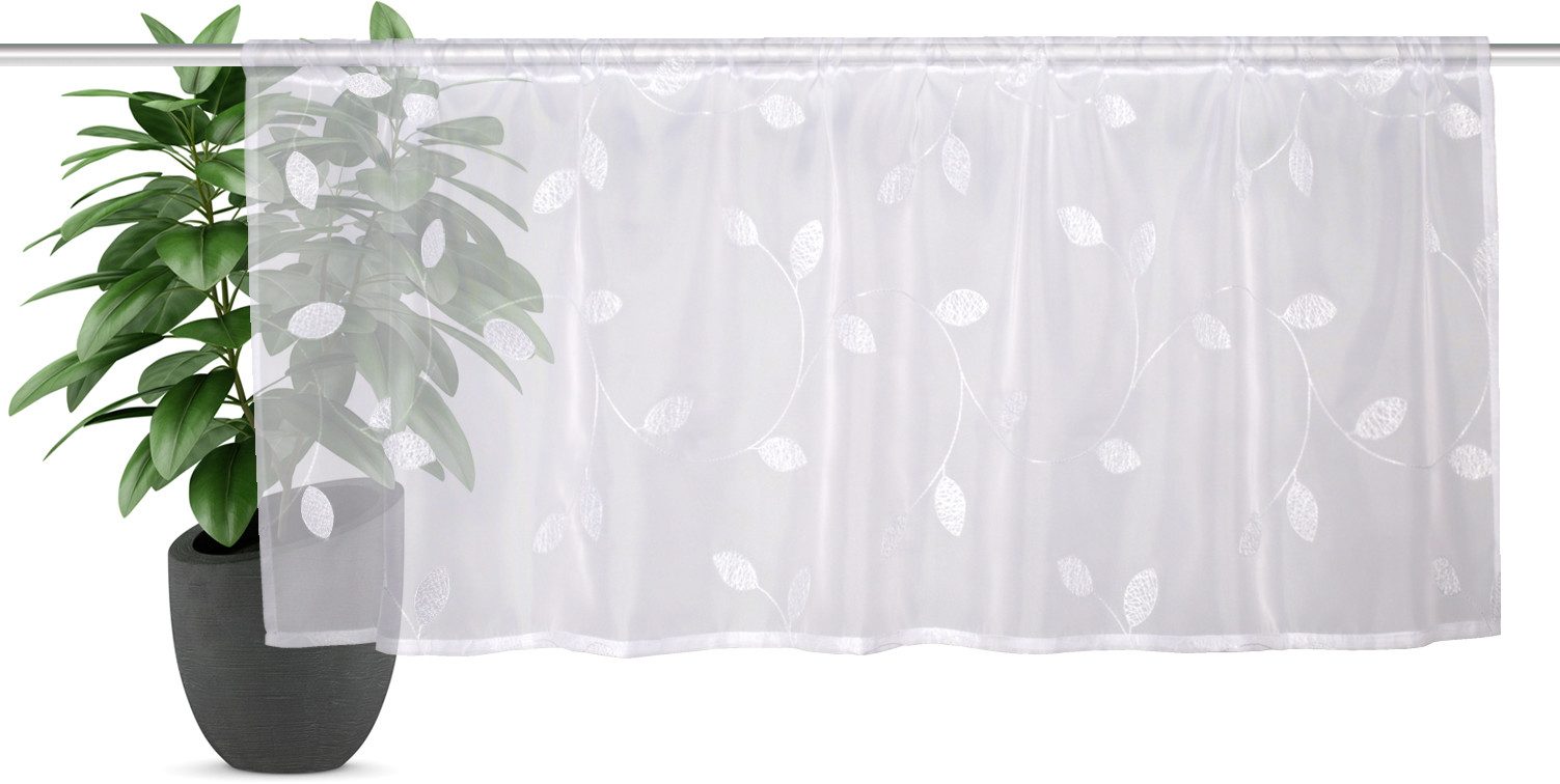 HOME WOHNIDEEN Scheibengardine SHARY (1 St), Stangendurchzug, transparent, Voile, Cafehaus Voile bestickt