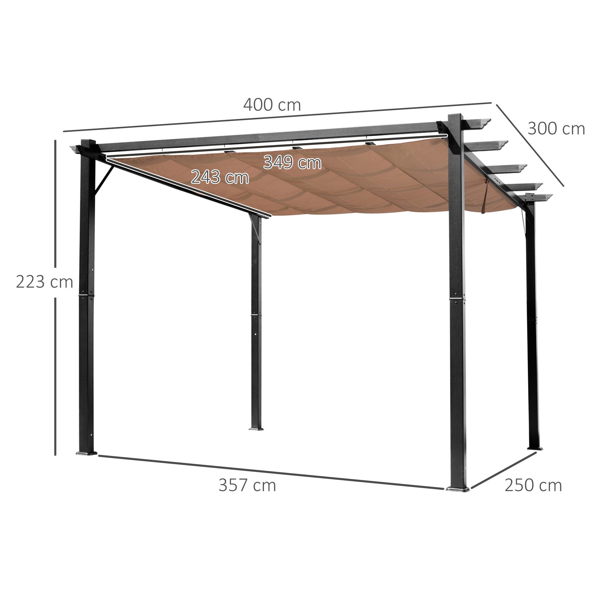 Outsunny Pergola Pavillon mit einstellbarem Stoffdach, BxTxH: 300x400x223 cm, (Pavillon, 1-tlg., Pergola), für Garten, Balkon, Braun