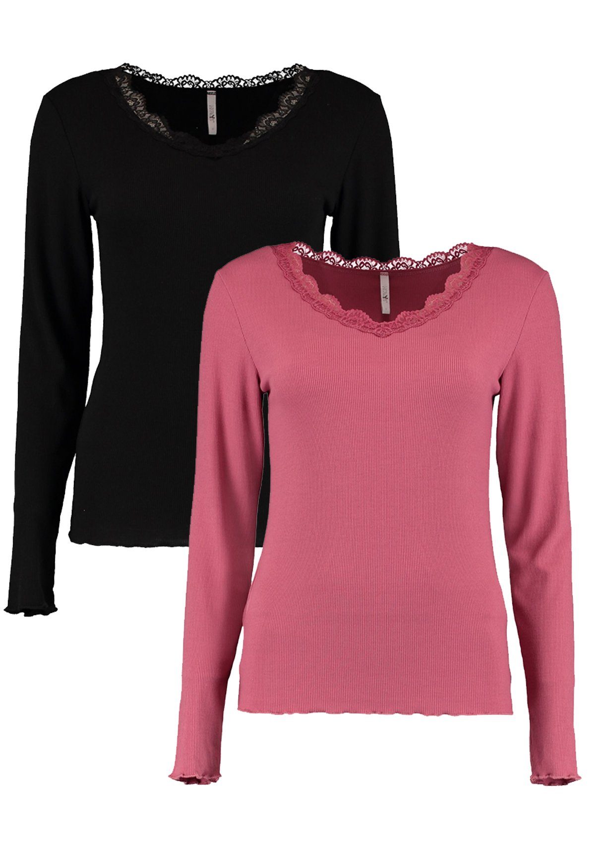 HaILY’S T-Shirt Langarm Shirt 2-er Set Spitzen Top Fi44ona (2-tlg) 5903 in Schwarz-Rot