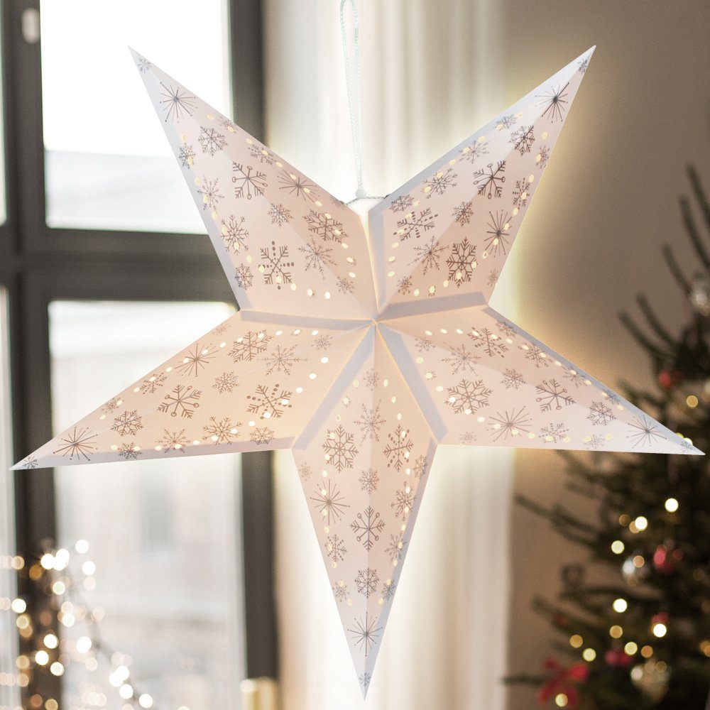 Harms Import LED Dekolicht, LED-Leuchtmittel fest verbaut, Warmweiß, LED Weihnachtsstern Dekoleuchte gold Schneeflocke D 60 cm