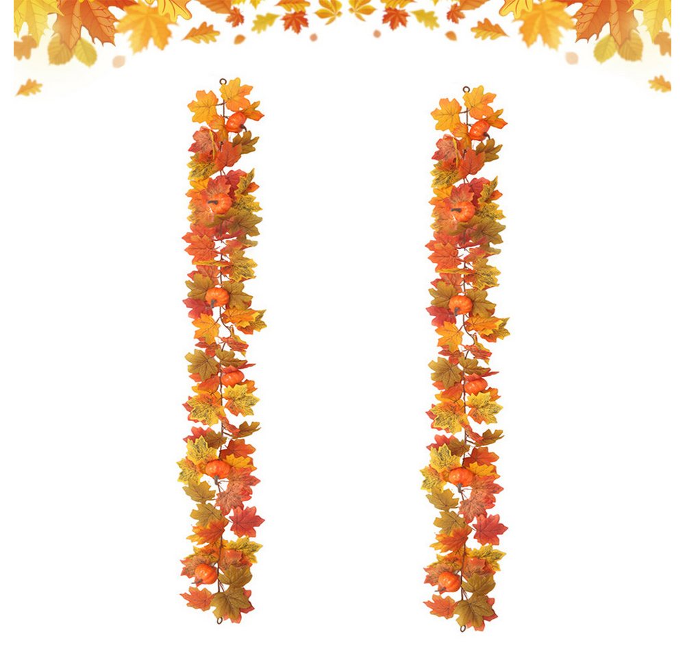 Kunstgirlande Herbst Girlande Ahornblätter, 2er-Pack künstliche Herbstgirlande, Sorvyzxn, Ahornblatt 1,75 m/Stück Herbstdekor Herbst-Erntedankdekor